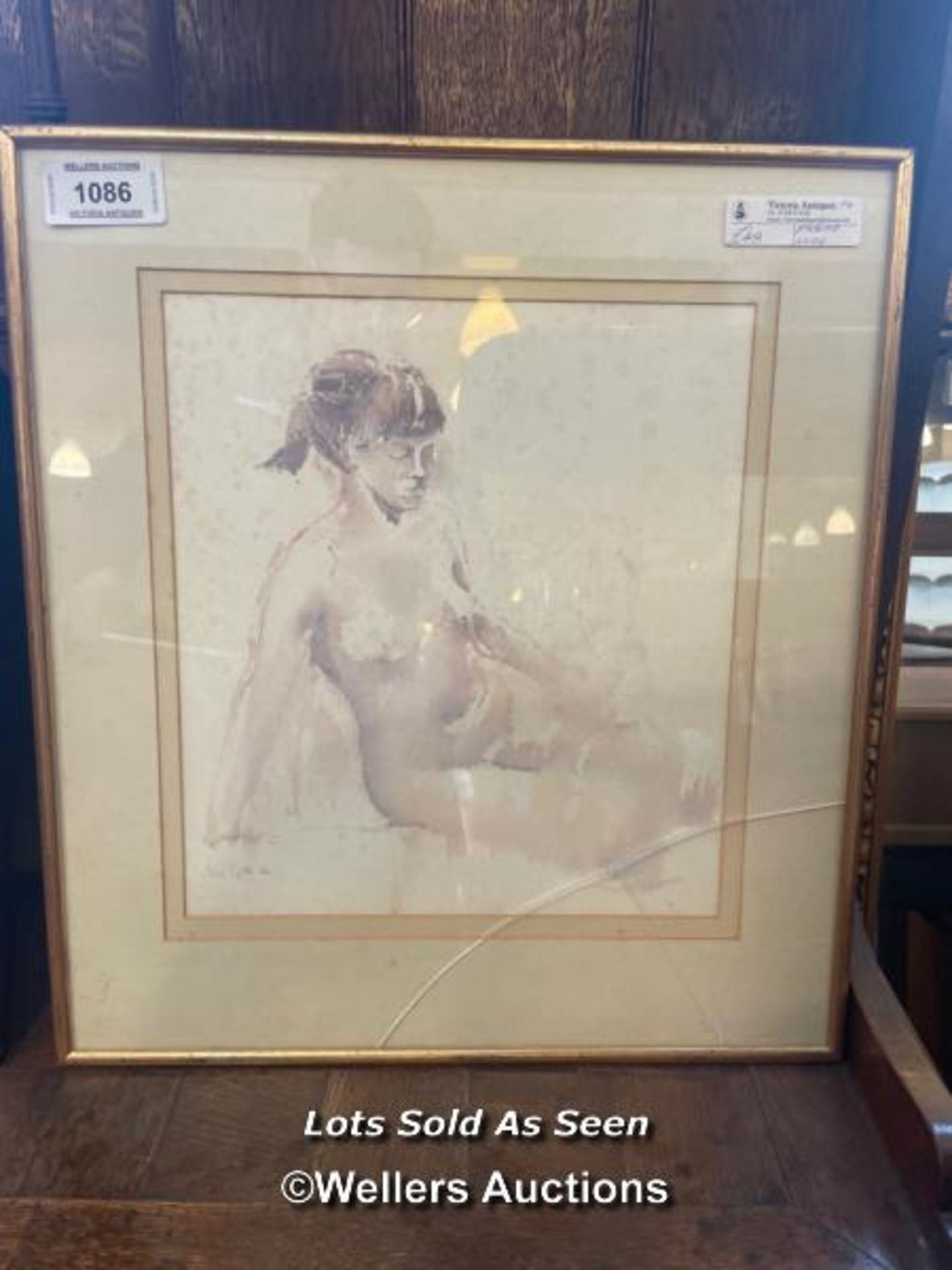 *FRAMED AND GLAZED WATERCOLOUR OF A NUDE BY JOHN GILLO, 33 X 37CM / LOCATED AT VICTORIA ANTIQUES,