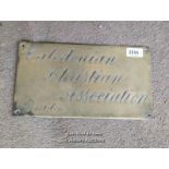 *BRASS PLAQUE CALEDONIAN CHRISTIAN ASSOCIATION RESIDENCE, 30.5CM WIDE / LOCATED AT VICTORIA