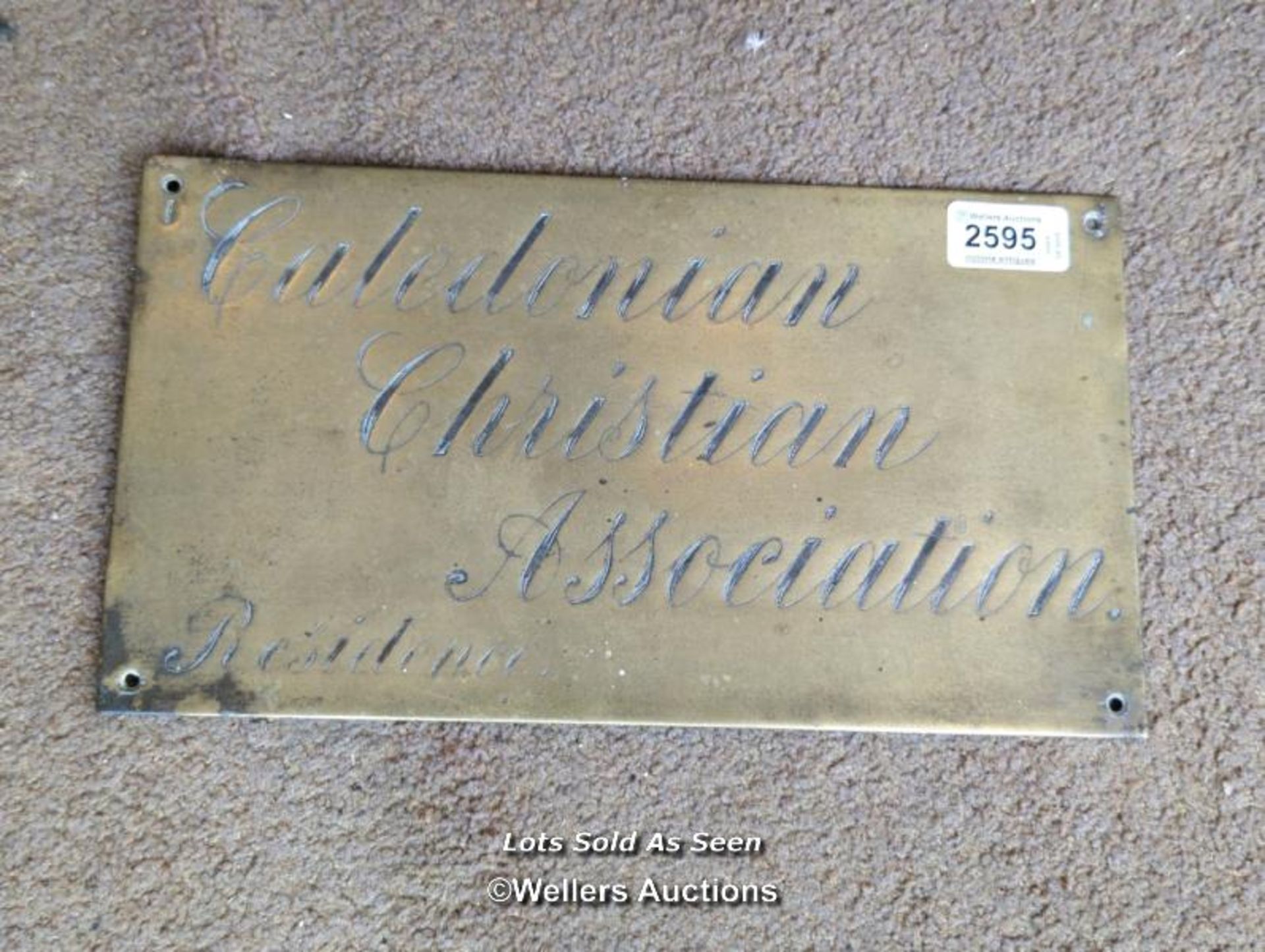 *BRASS PLAQUE CALEDONIAN CHRISTIAN ASSOCIATION RESIDENCE, 30.5CM WIDE / LOCATED AT VICTORIA