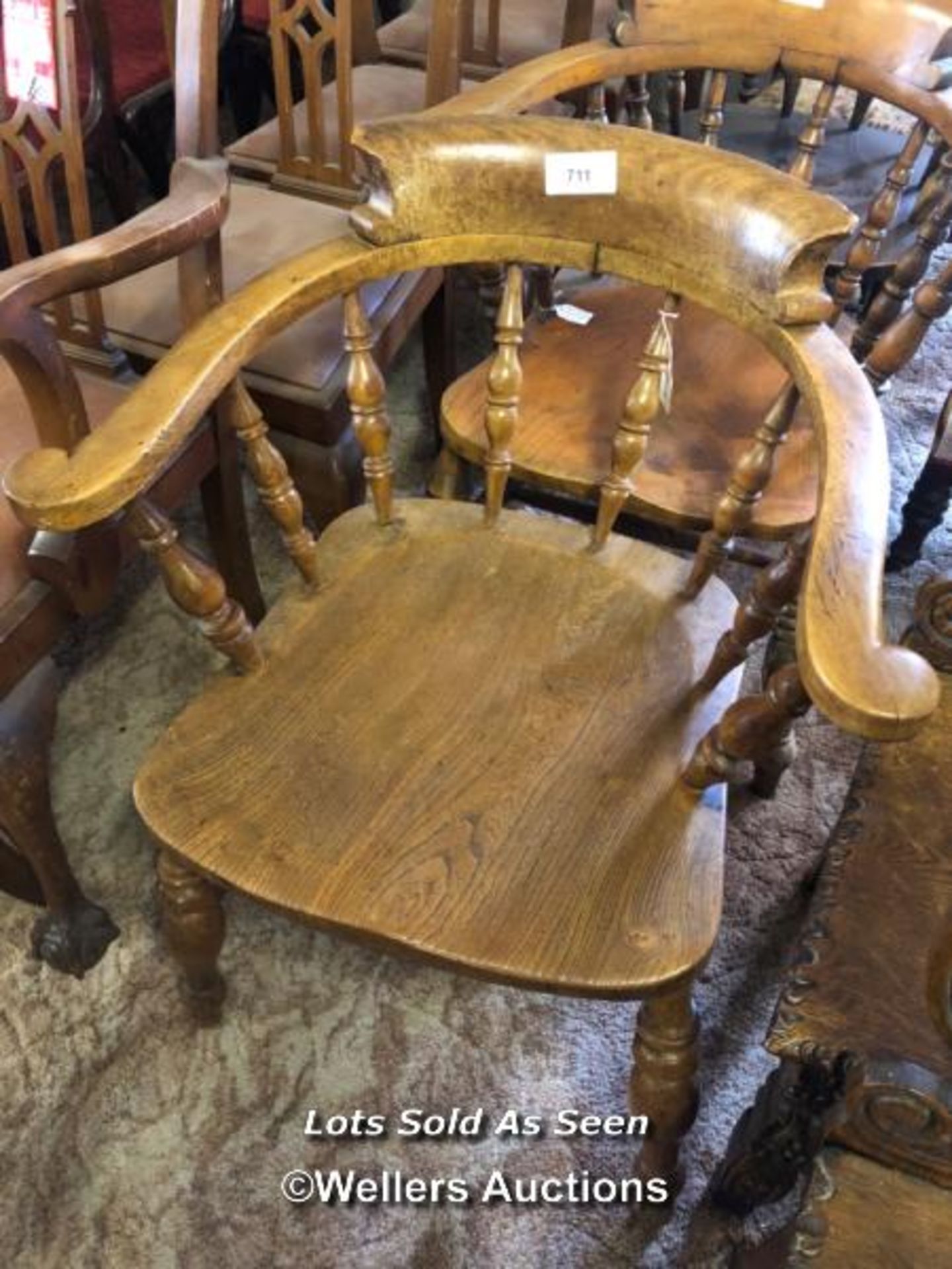 *ELM/ASH BOW BACK ARMCHAIR / LOCATED AT VICTORIA ANTIQUES, WADEBRIDGE, PL27 7DD