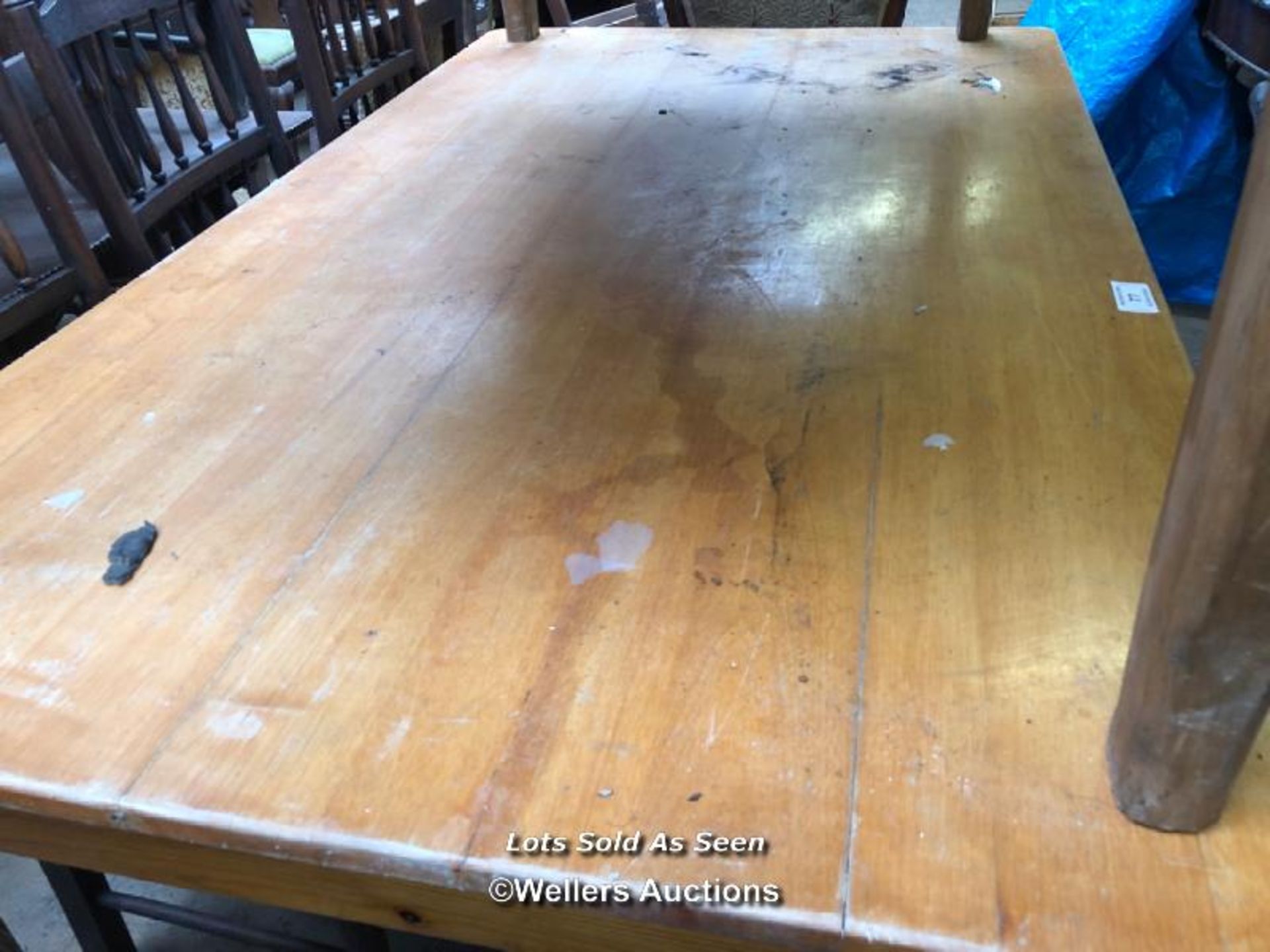 LARGE FARMHOUSE KITCHEN TABLE, 71 X 42 X 30 INCHES / LOCATED AT VICTORIA ANTIQUES, WADEBRIDGE, - Image 2 of 2