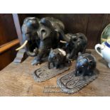 *LARGE EBONY ELEPHANT, 23CM, ANOTHER SIMILAR AND A PAIR / LOCATED AT VICTORIA ANTIQUES,