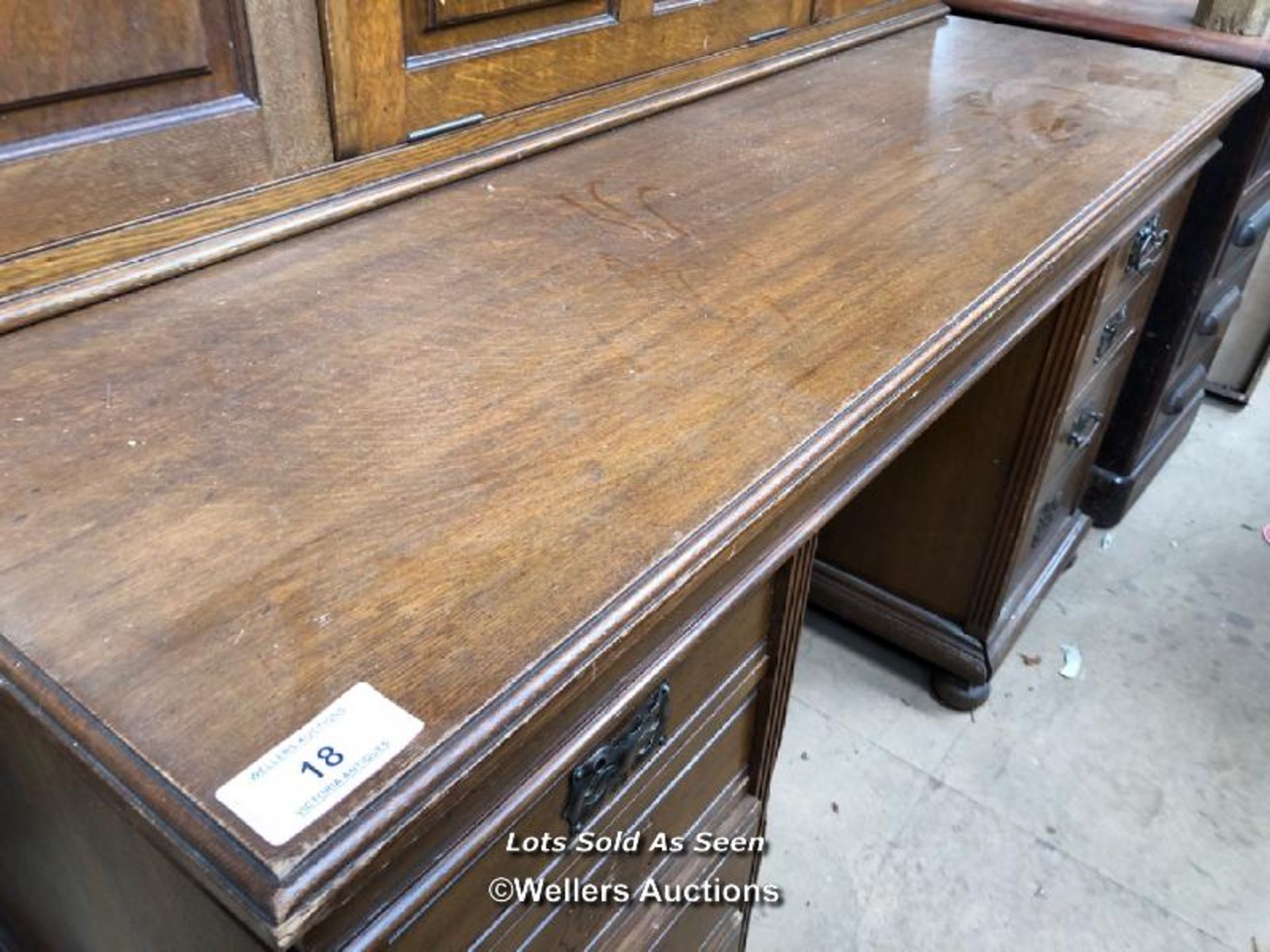 SOPWITH & CO. DESK WITH DROP DOWN INLAID LEATHERETTE WRITERS SHELF, MULTIPLE COMPARTMENTS BEHIND TWO - Image 2 of 6