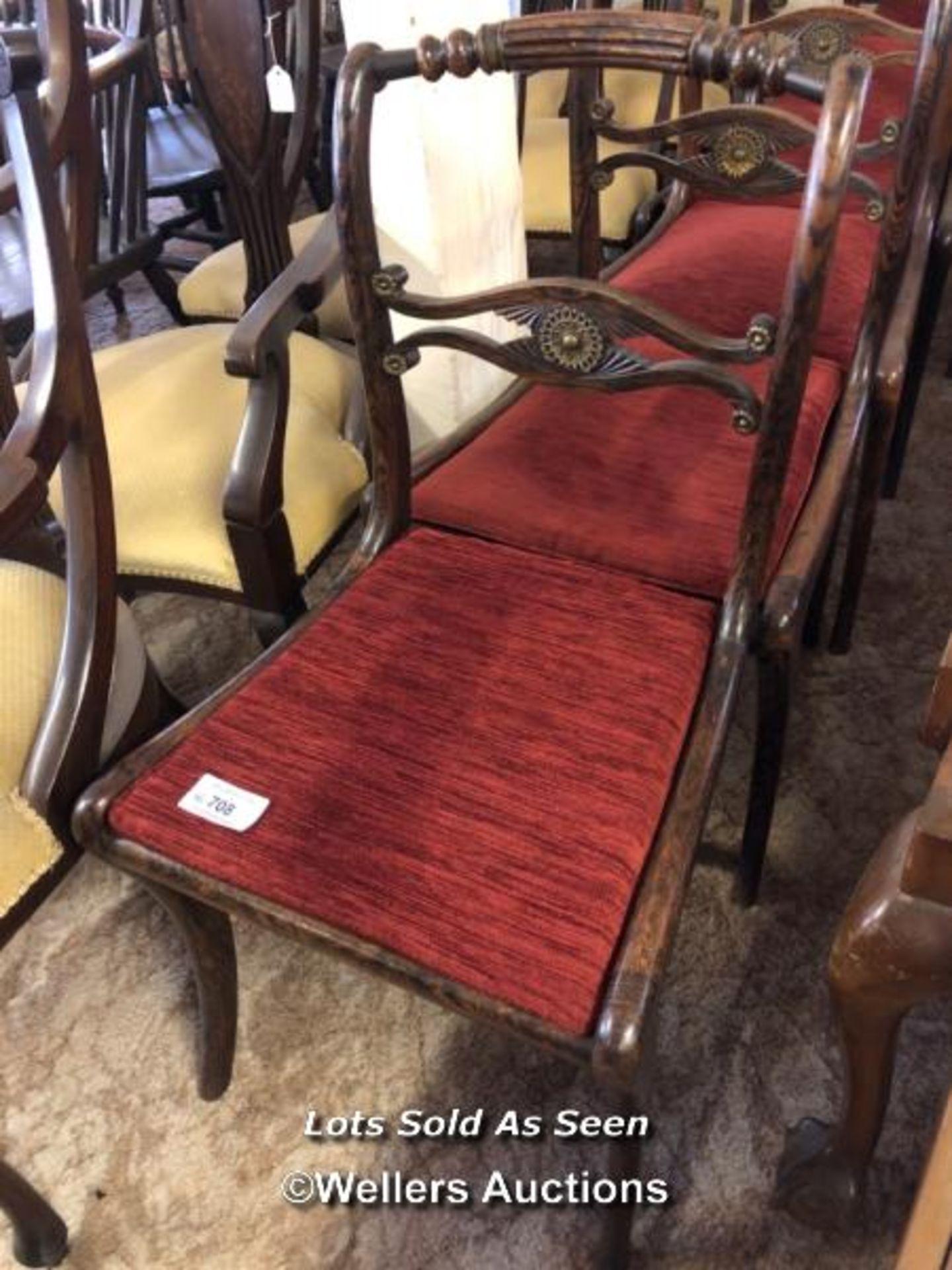 *SET OF SIX BAR BACK CHAIRS WITH RED UPHOLSTERED SEATS / LOCATED AT VICTORIA ANTIQUES, WADEBRIDGE, - Image 2 of 2