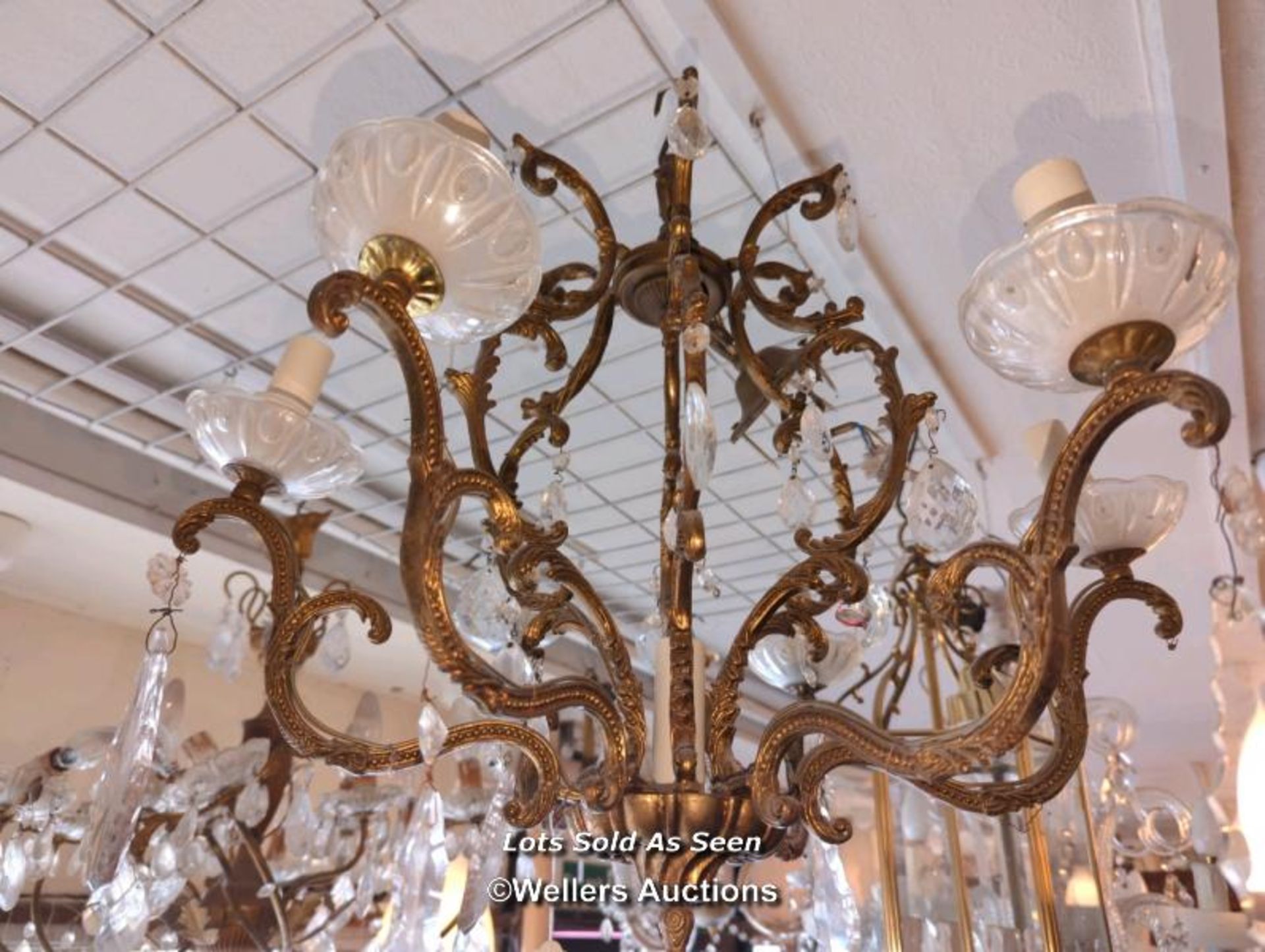 *BRASS SIX BRANCH CHANDELIER / LOCATED AT VICTORIA ANTIQUES, WADEBRIDGE, PL27 7DD - Image 2 of 2