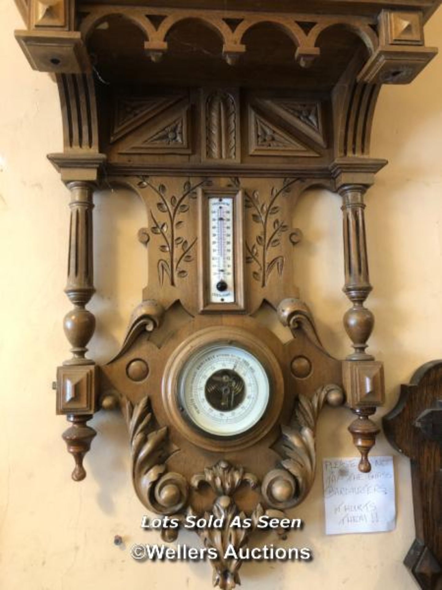 *LARGE AND UNUSUAL WALNUT WALL CLOCK WITH BAROMETER AND THERMOMETER, 133CM / LOCATED AT VICTORIA - Image 2 of 6