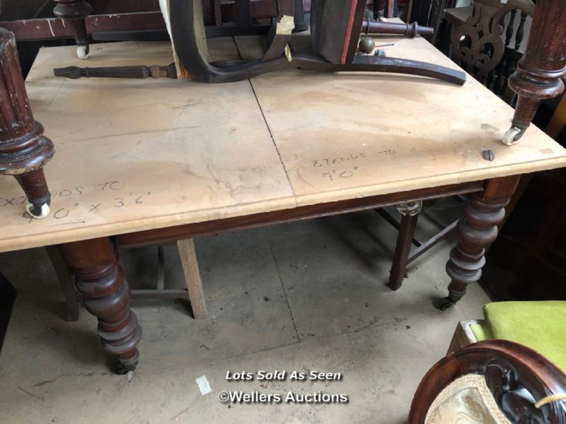 PARTLY REFURBISHED TABLE ON CASTORS, 55 X 43 X 30 INCHES / LOCATED AT VICTORIA ANTIQUES, WADEBRIDGE, - Image 2 of 3