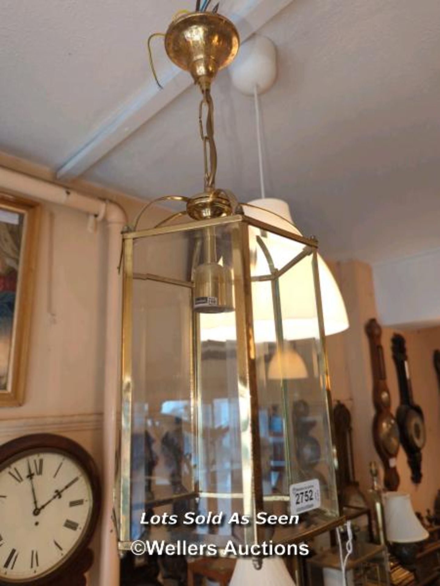 *BRASS PENDANT LIGHT WITH GLASS SHADE / LOCATED AT VICTORIA ANTIQUES, WADEBRIDGE, PL27 7DD