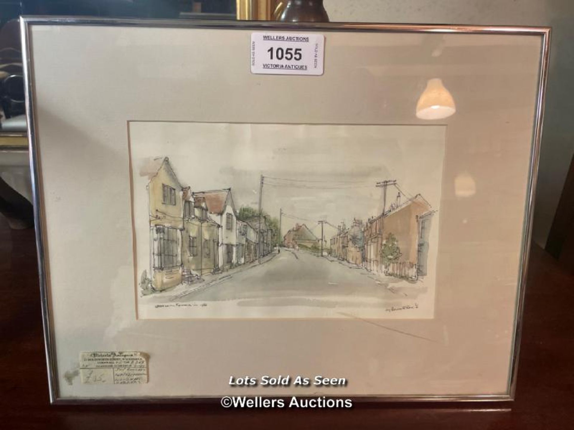 *FRAMED AND GLAZED WATERCOLOUR PICTURE OF WOODHAM FERRENS IN 1950, 45 X 37CM / LOCATED AT VICTORIA