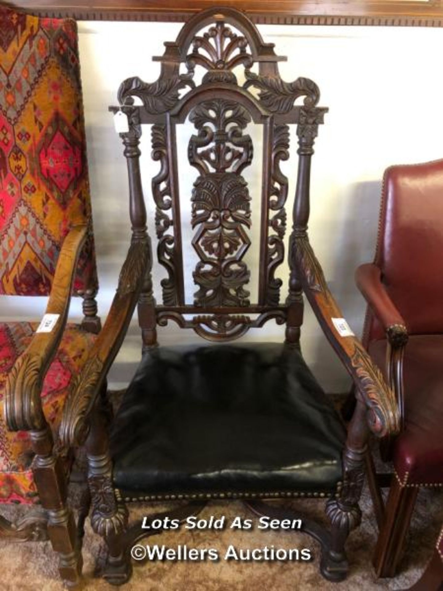 *JACOBIAN STYLE CARVED ARMCHAIR / LOCATED AT VICTORIA ANTIQUES, WADEBRIDGE, PL27 7DD