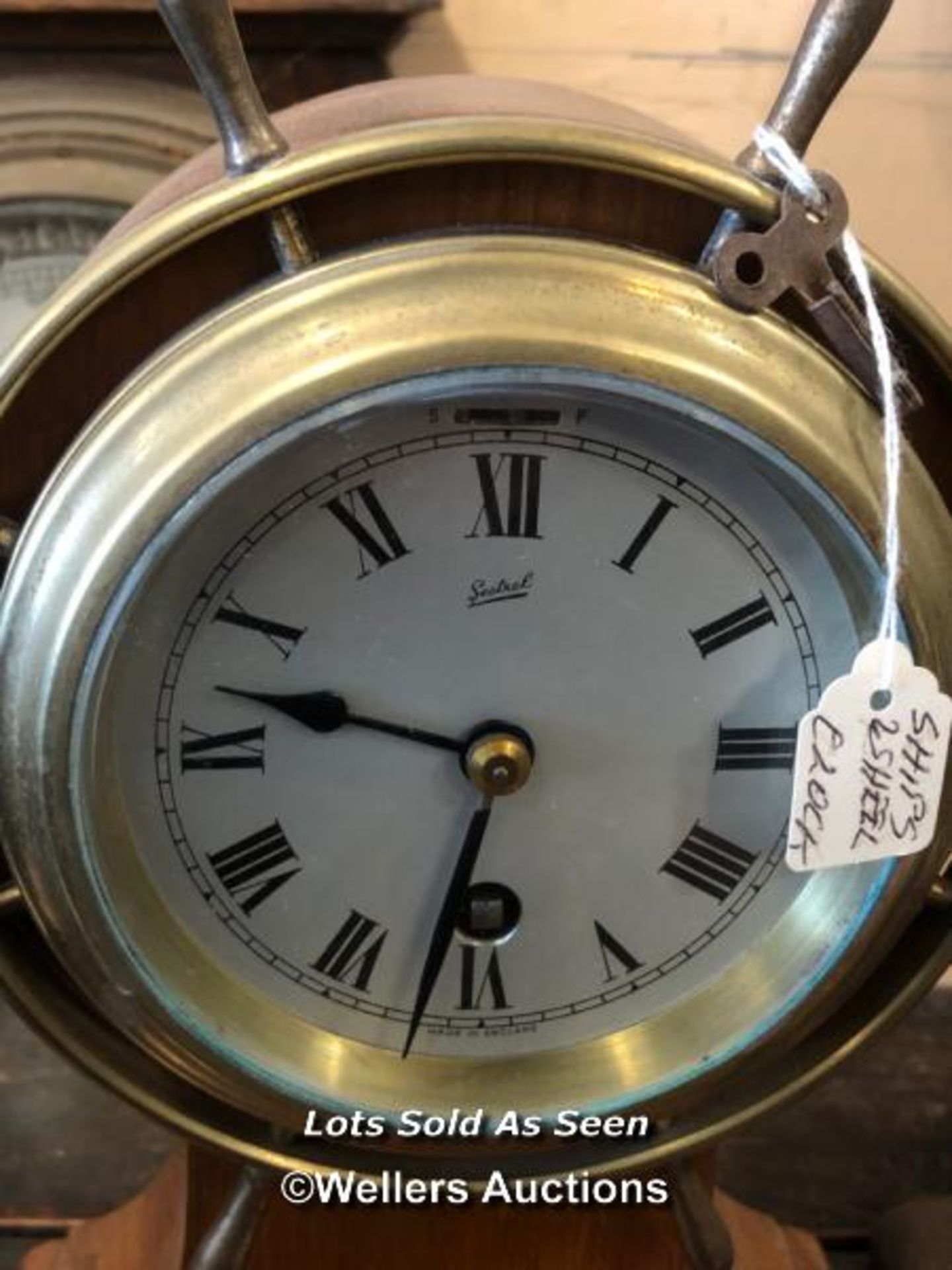 *BALLOON SHAPED MANTEL CLOCK MODELLED AS A SHIP'S WHEEL / LOCATED AT VICTORIA ANTIQUES, - Image 2 of 2