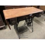 SINGER SEWING MACHINE TABLE, 34.5 X 16 X 29 INCHES / LOCATED AT VICTORIA ANTIQUES, WADEBRIDGE,