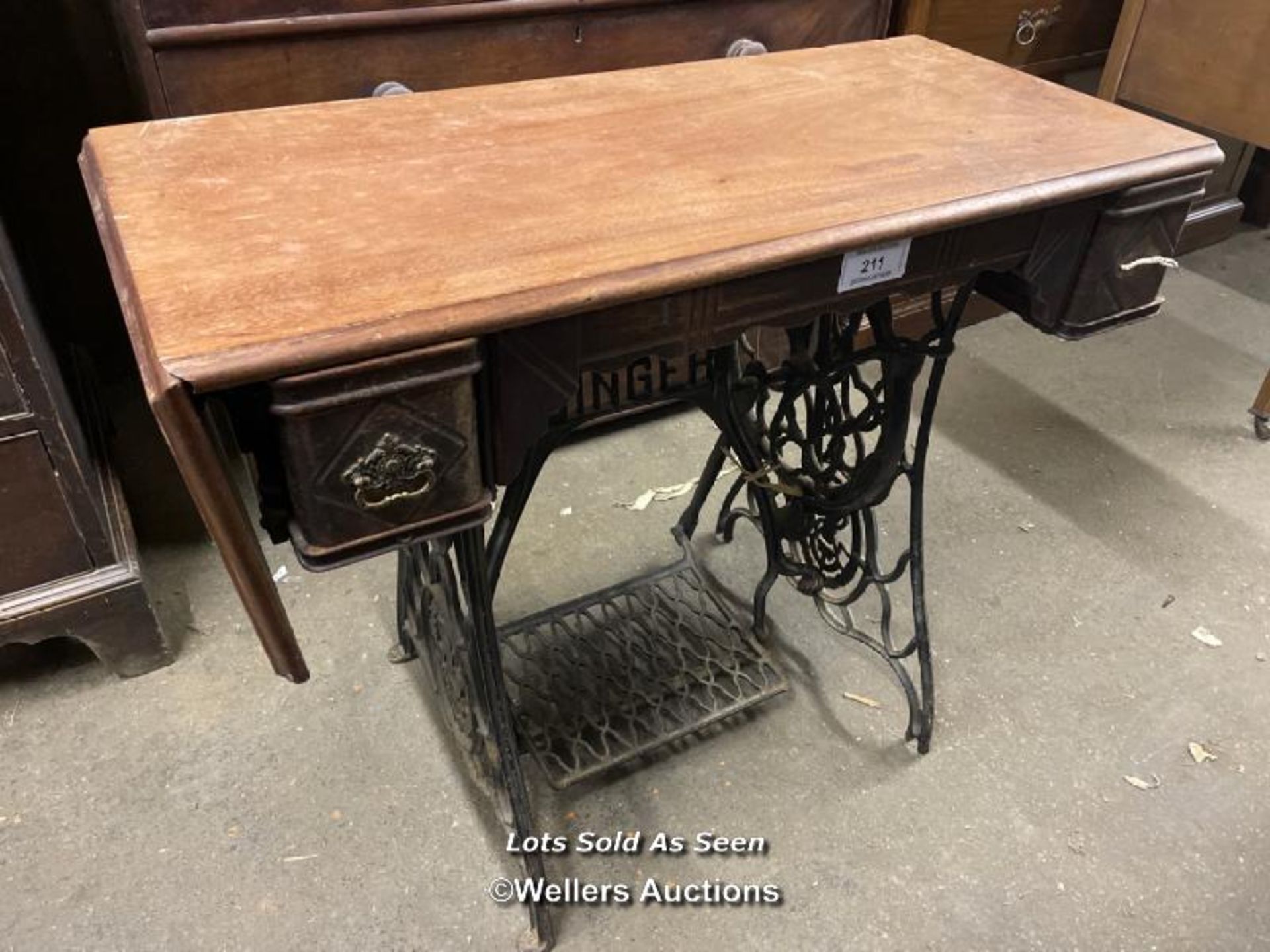 SINGER SEWING MACHINE TABLE, 34.5 X 16 X 29 INCHES / LOCATED AT VICTORIA ANTIQUES, WADEBRIDGE,