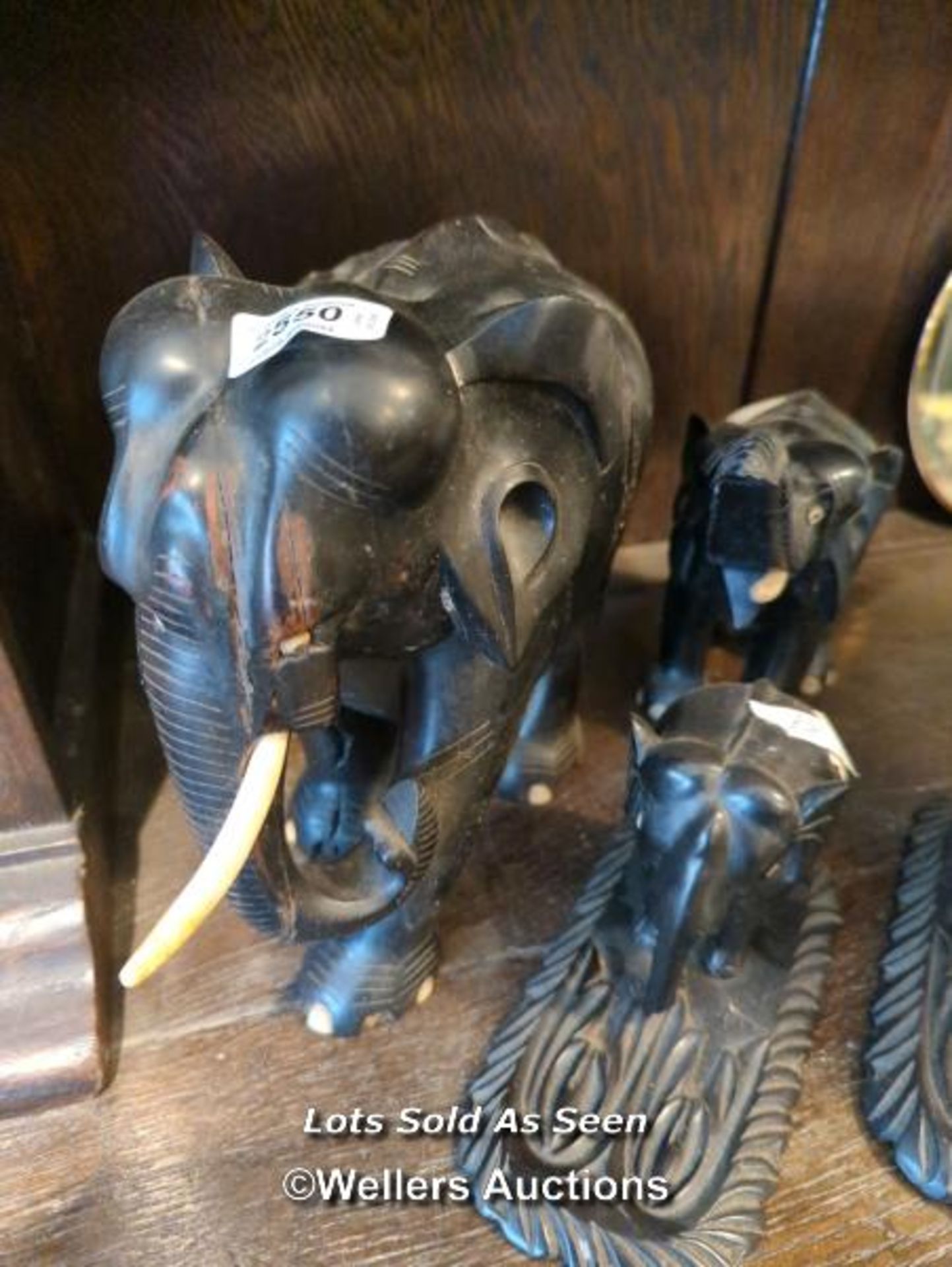 *LARGE EBONY ELEPHANT, 23CM, ANOTHER SIMILAR AND A PAIR / LOCATED AT VICTORIA ANTIQUES, - Image 2 of 2