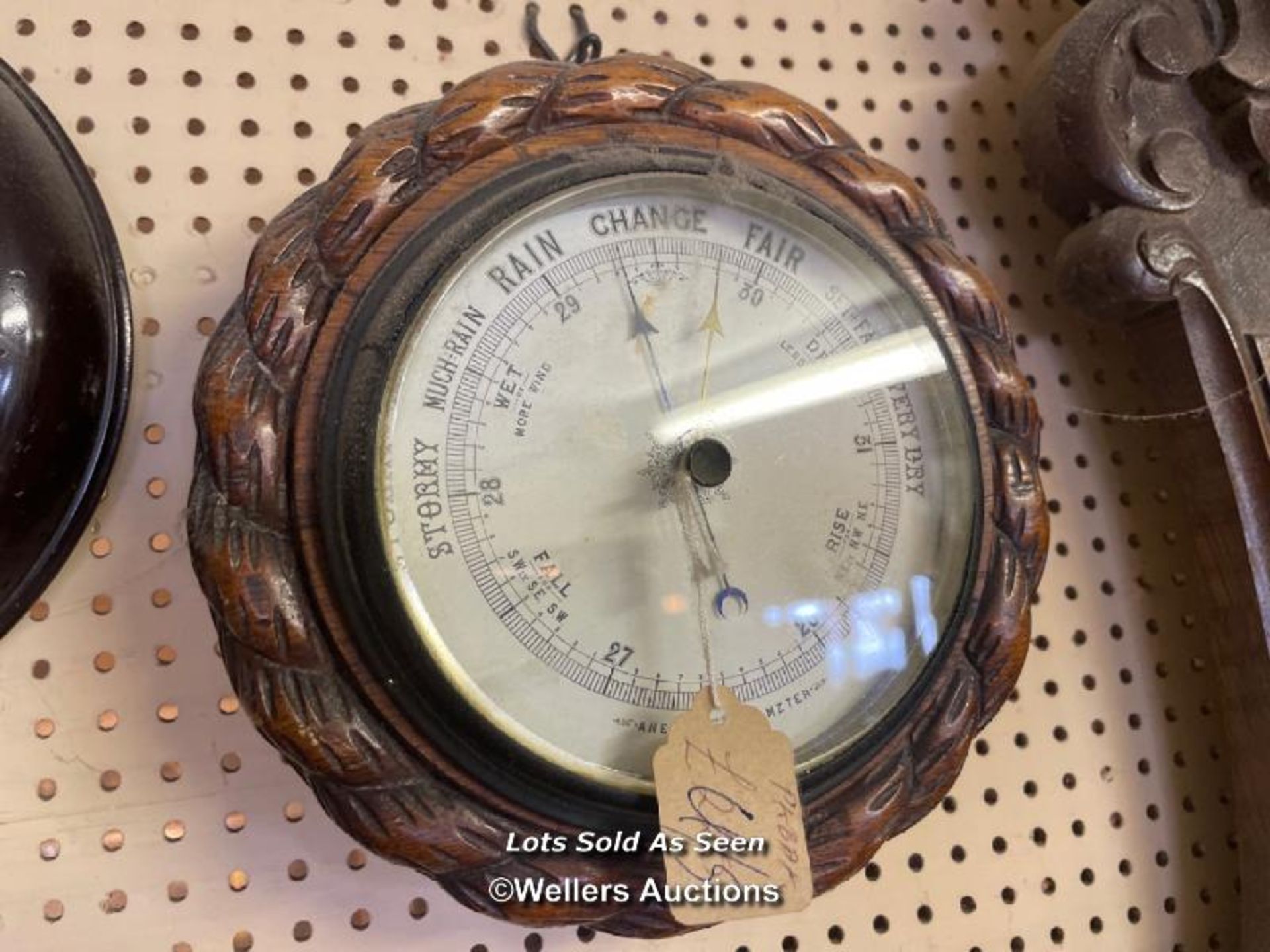 *OAK ANEROID BAROMETER IN ROPETWIST FRAME / LOCATED AT VICTORIA ANTIQUES, WADEBRIDGE, PL27 7DD