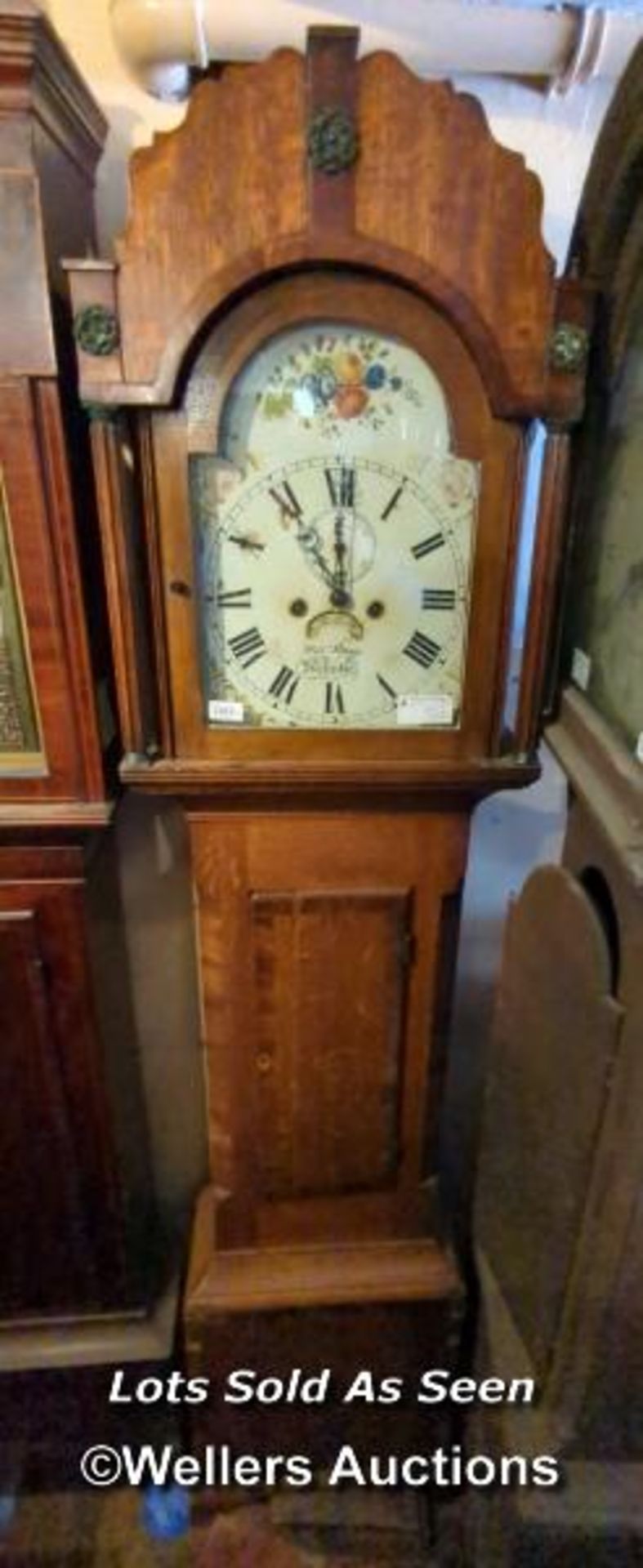 *OAK LONGCASE 8 DAY CLOCK SIGNED WILLIAM MAGGS, AXBRIDGE, 208CM / LOCATED AT VICTORIA ANTIQUES,