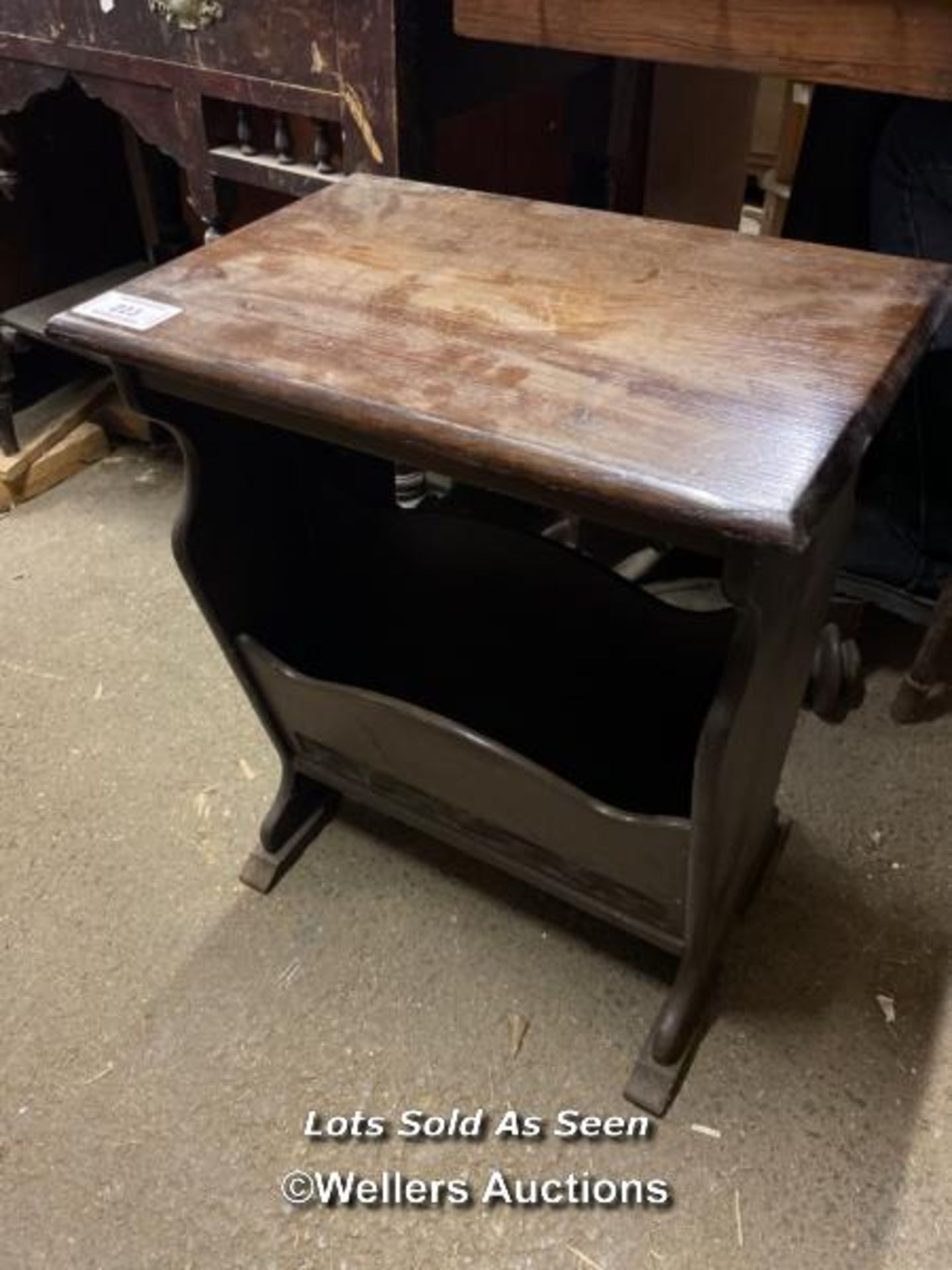 WOODEN MAGAZINE RACK, 19 X 13 X 23 INCHES / LOCATED AT VICTORIA ANTIQUES, WADEBRIDGE, PL27 7DD