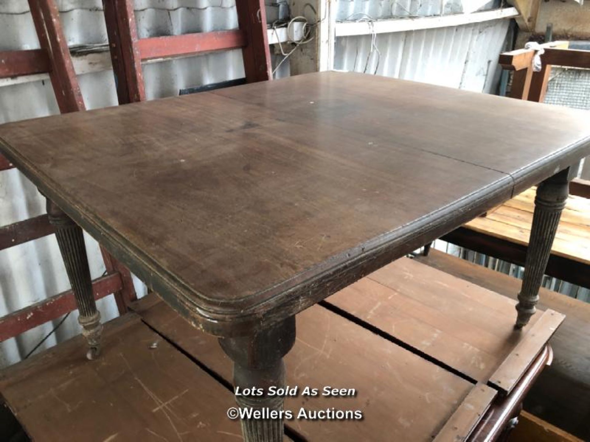 RECTANGULAR EXTENDING DINING TABLE ON CASTORS, 50 X 42 X 28 INCHES / LOCATED AT VICTORIA ANTIQUES, - Image 2 of 3