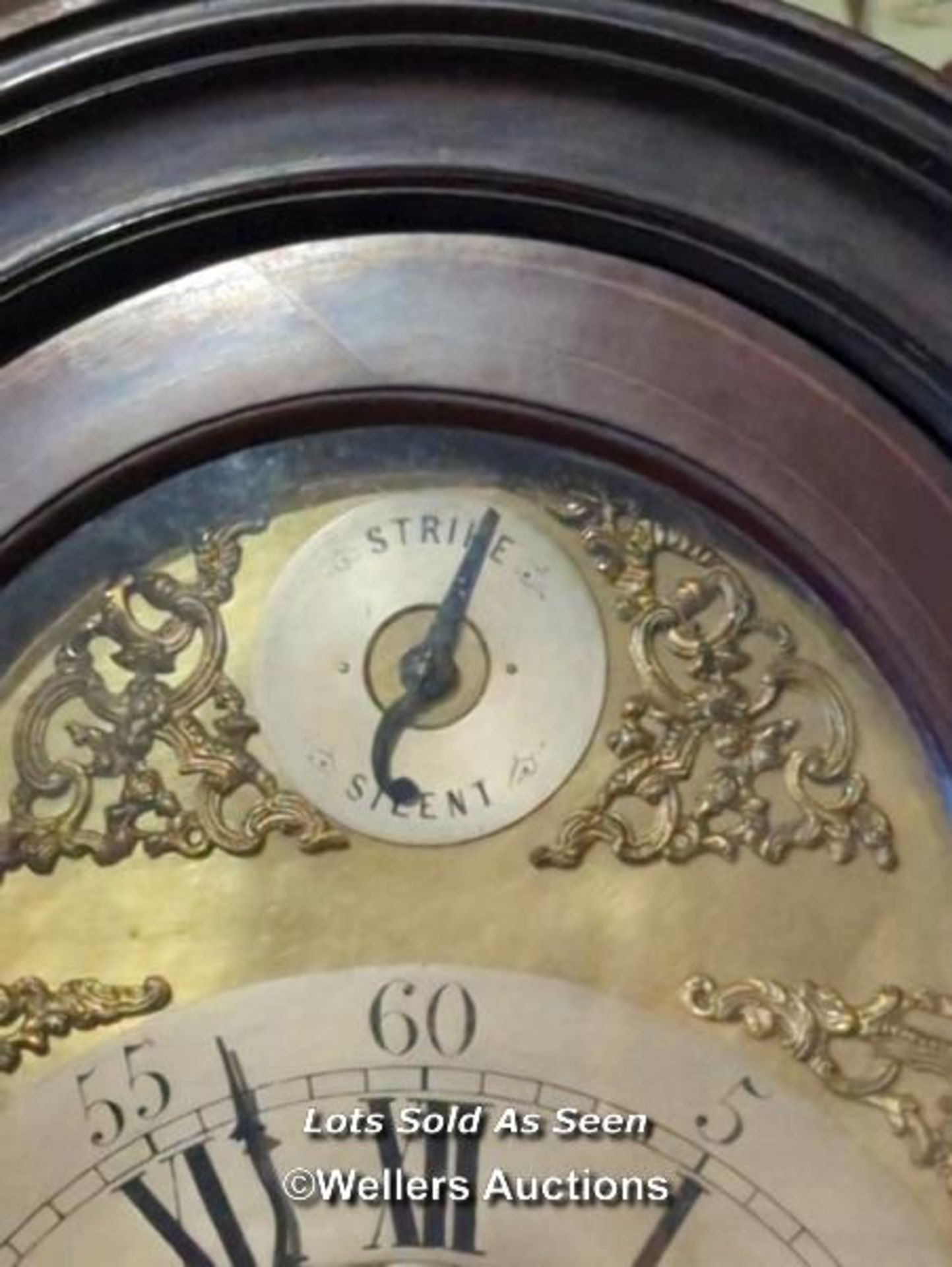 *INLAID MAHOGANY 8 DAY LONGCASE CLOCK WITH STRIKING MOVEMENT, 206CM / LOCATED AT VICTORIA - Image 5 of 6