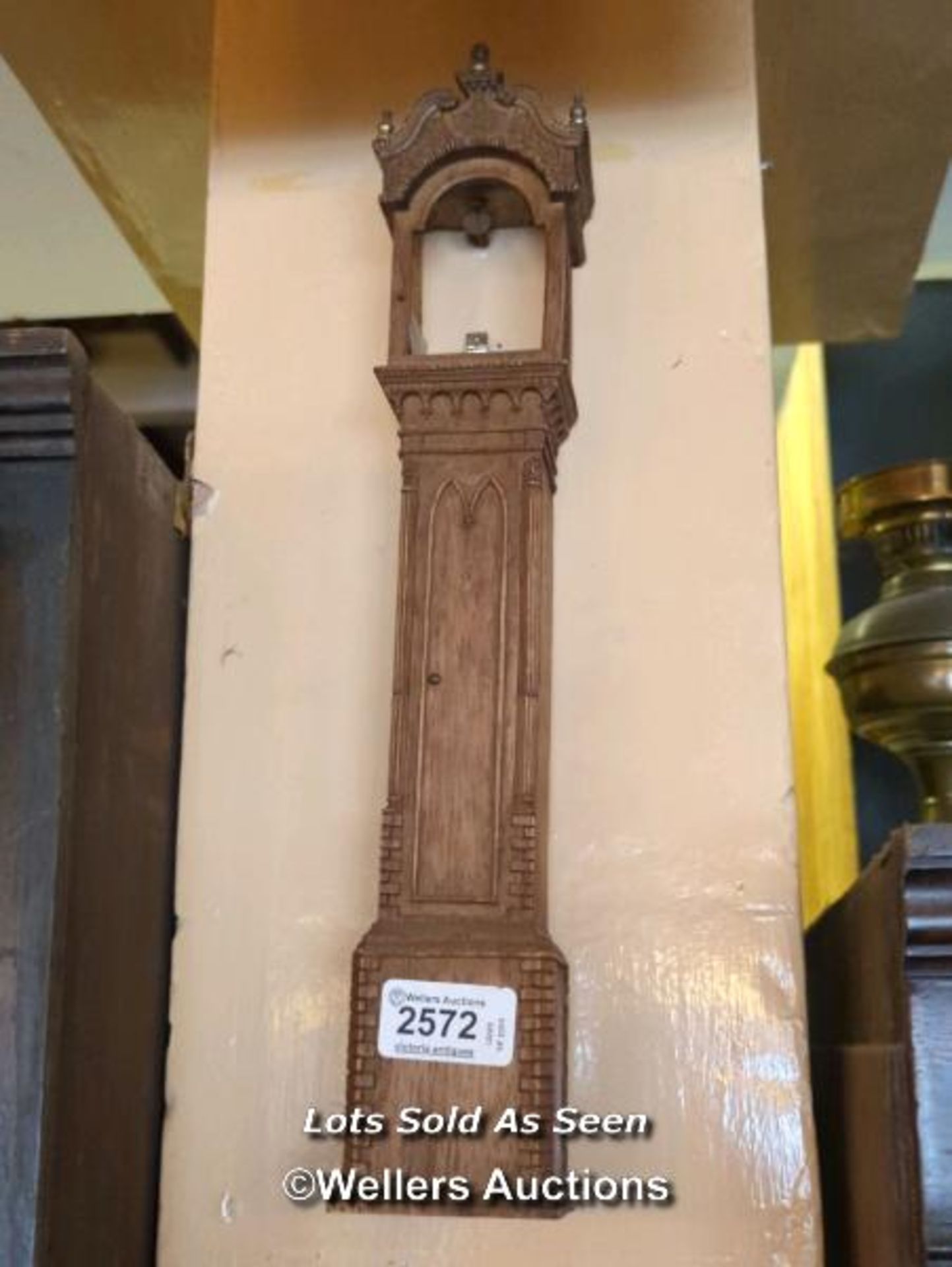 *MINIATURE LONGCASE CLOCK CASE, 37CM / LOCATED AT VICTORIA ANTIQUES, WADEBRIDGE, PL27 7DD