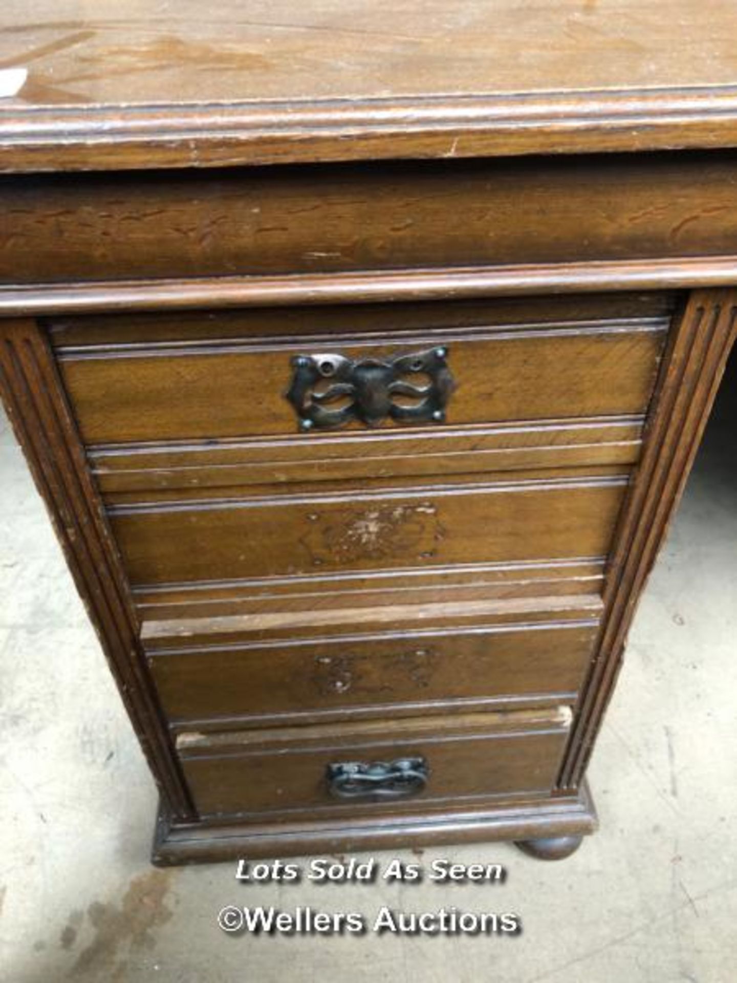 SOPWITH & CO. DESK WITH DROP DOWN INLAID LEATHERETTE WRITERS SHELF, MULTIPLE COMPARTMENTS BEHIND TWO - Image 3 of 6