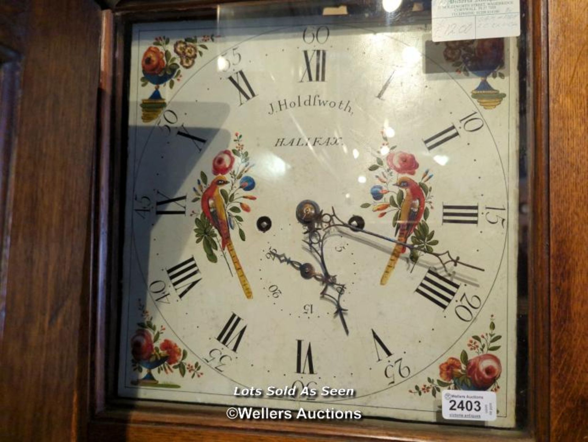 *MAHOGANY AND OAK LONGCASE 8 DAY CLOCK, PAINTED DIAL SIGNED J HOLDSWOTH, HALIFAX, 226CM / LOCATED AT - Image 3 of 4