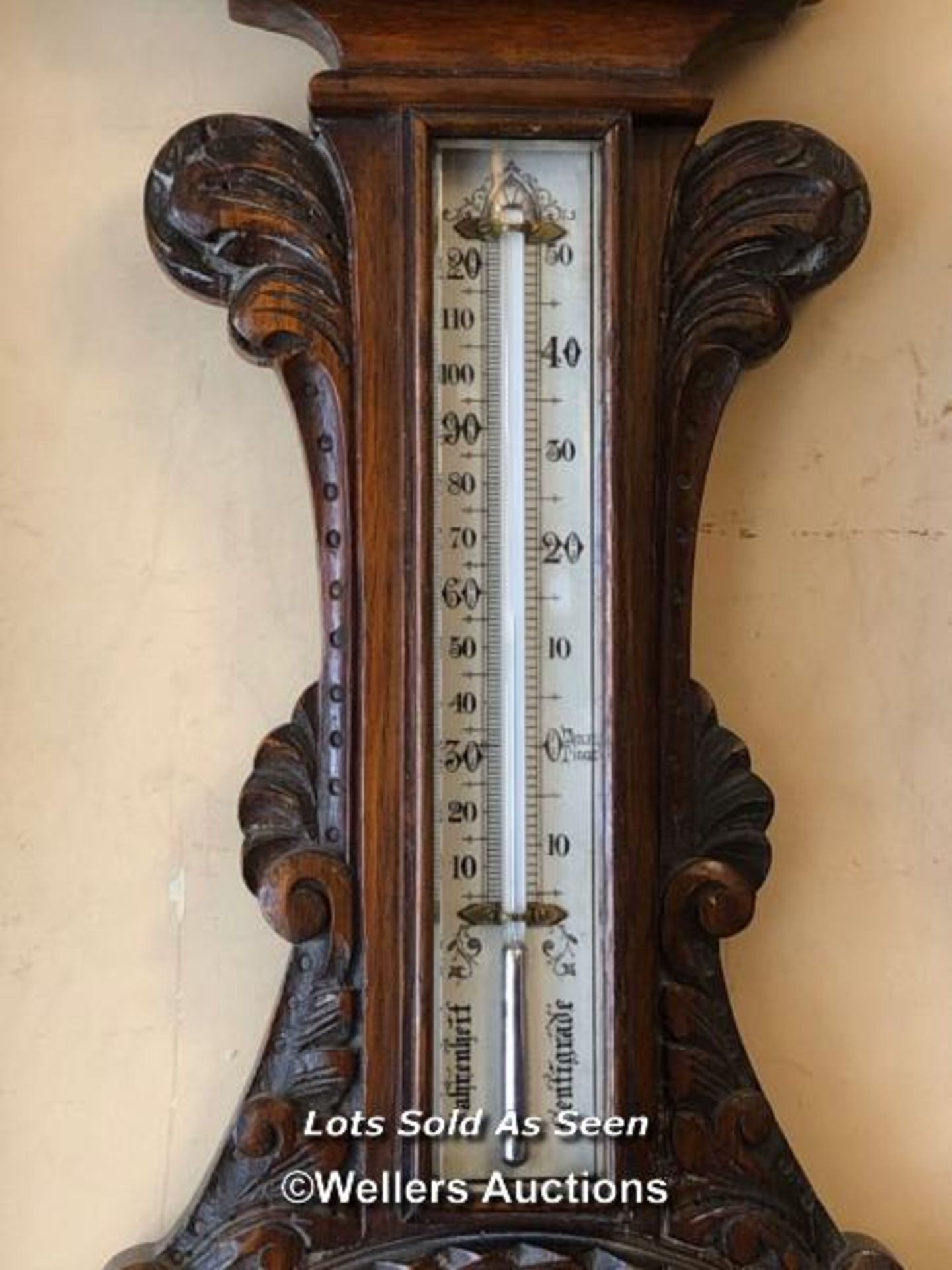 *VICTORIAN CARVED OAK ANEROID BAROMETER/THERMOMETER BY J H STEWARD, 54 CORNHILL, LONDON / LOCATED AT - Image 3 of 3