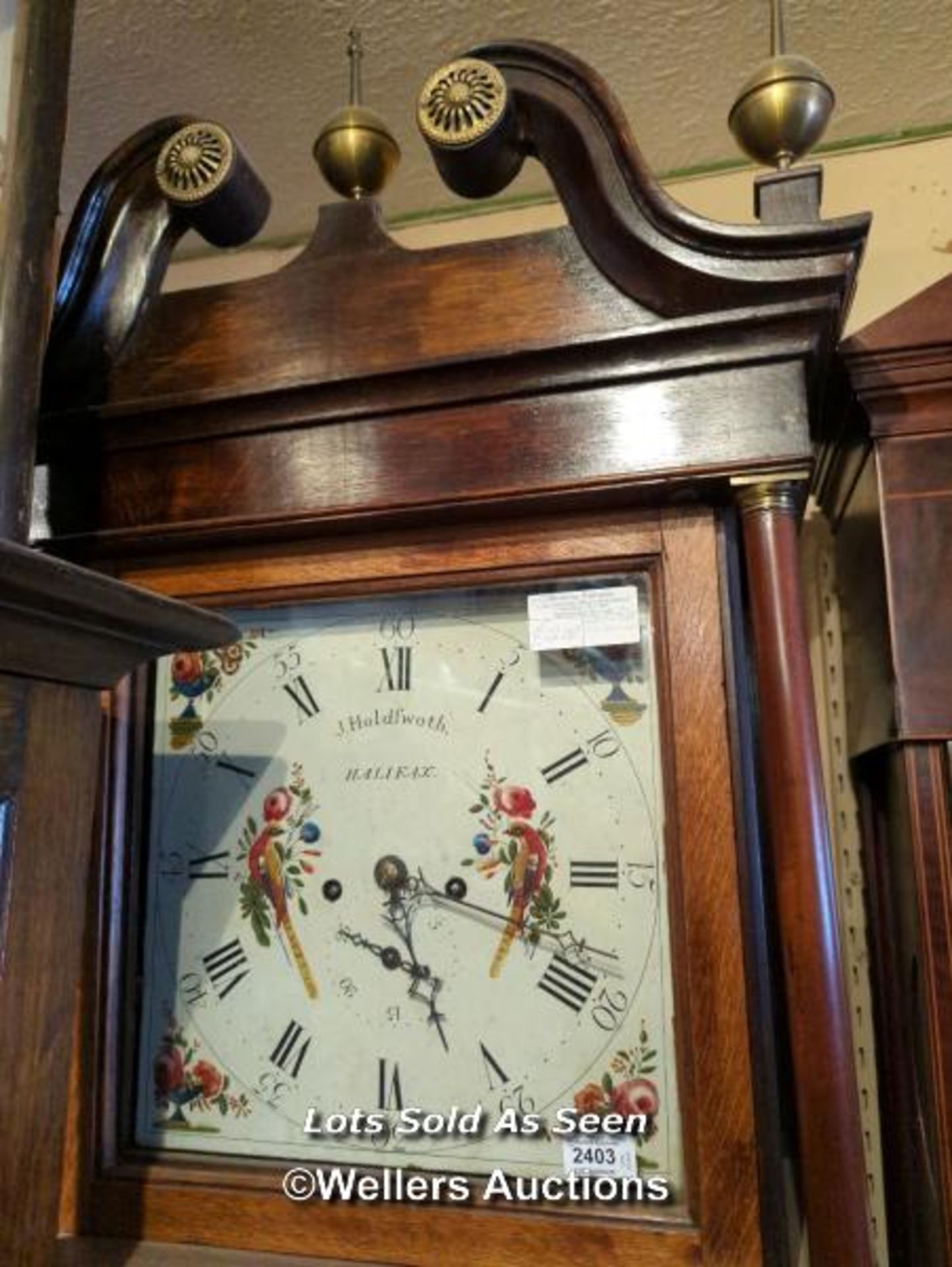 *MAHOGANY AND OAK LONGCASE 8 DAY CLOCK, PAINTED DIAL SIGNED J HOLDSWOTH, HALIFAX, 226CM / LOCATED AT - Image 2 of 4