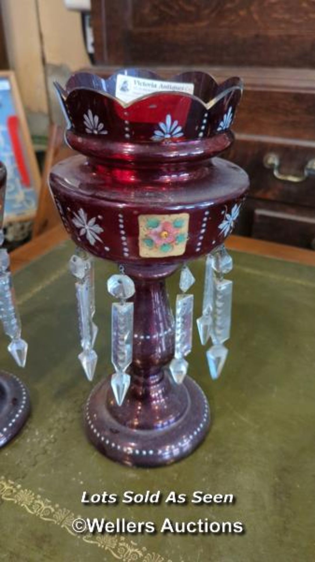 *PAIR OF VICTORIAN RUBY GLASS LUSTRES, 31CM / LOCATED AT VICTORIA ANTIQUES, WADEBRIDGE, PL27 7DD - Image 3 of 4