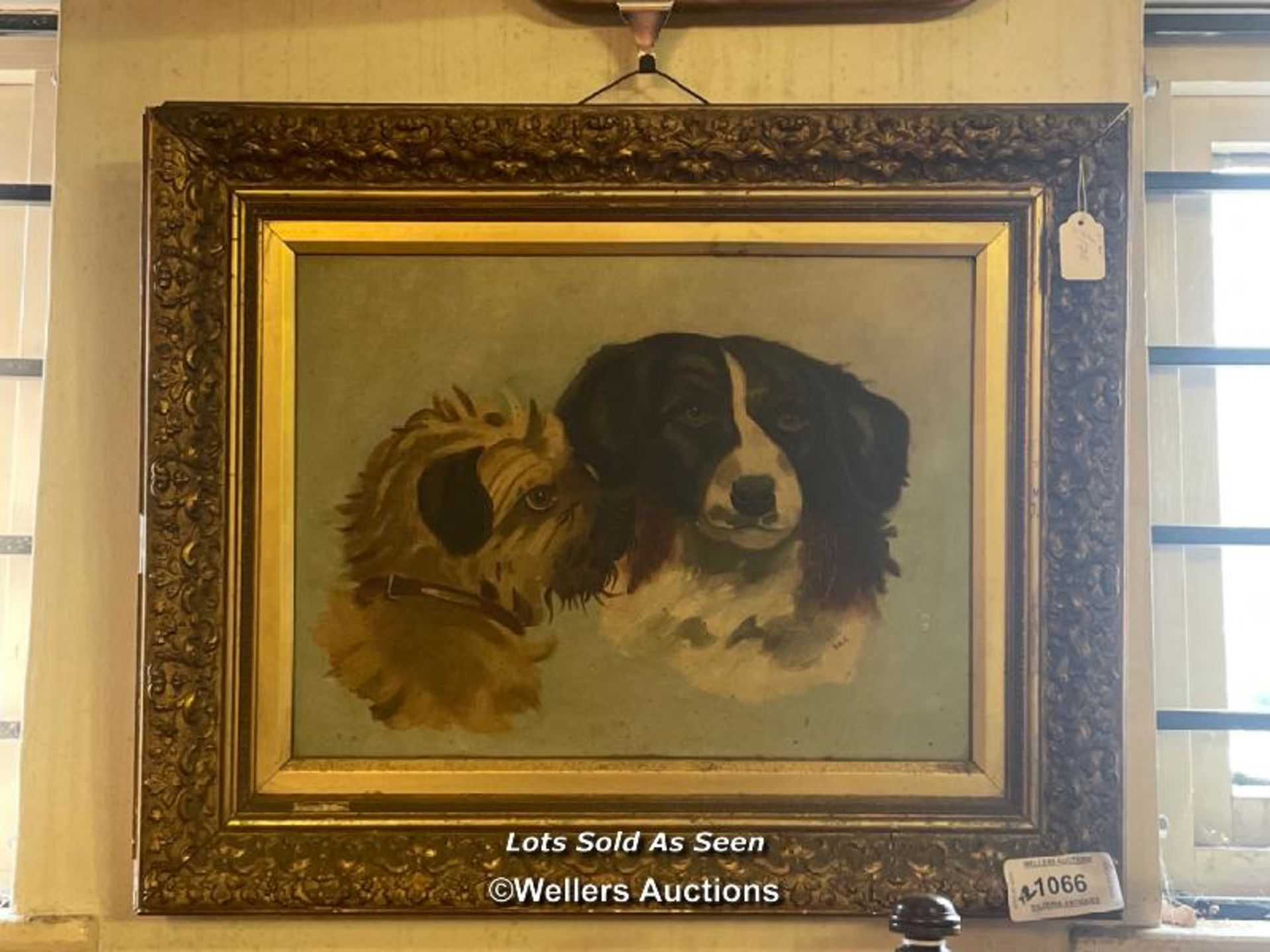 *FRAMED AND GLAZED PAINTING OF TWO DOGS, 56 X 45CM / LOCATED AT VICTORIA ANTIQUES, WADEBRIDGE,