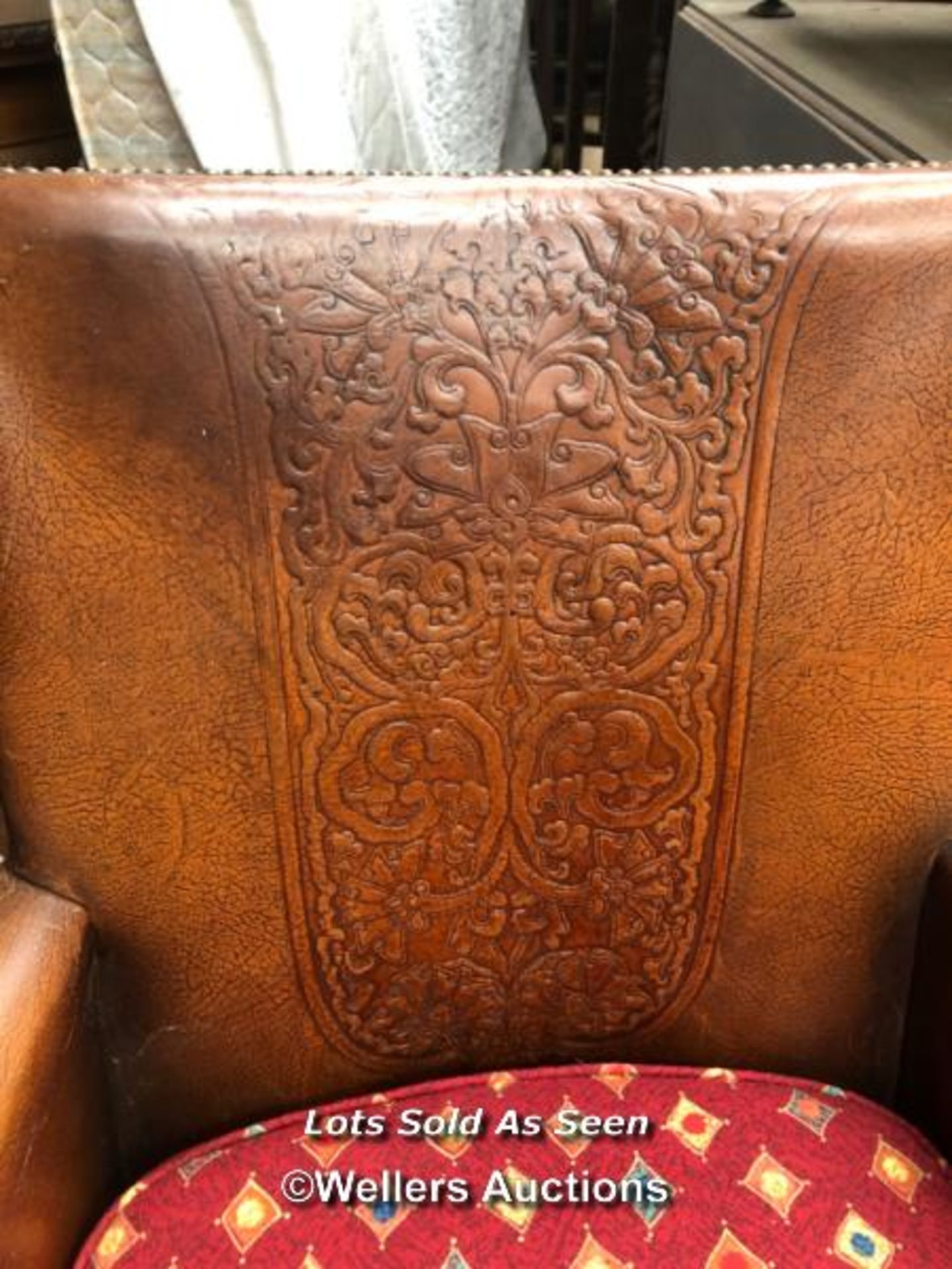PAIR OF 19TH CENTURY LEATHER CLUB CHAIRS, IN NEED OF RESTORATION, 29 X 30 X 33 INCHES / LOCATED AT - Image 3 of 4