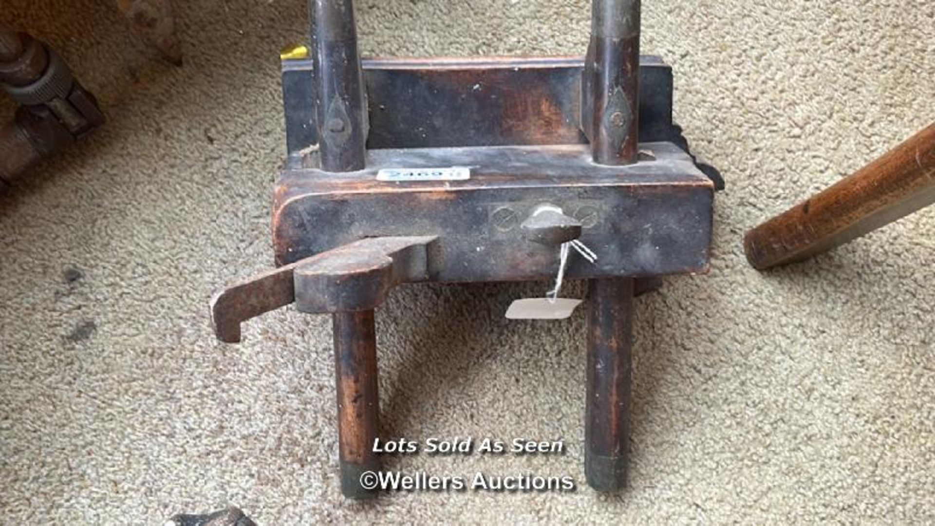 *WOODEN WOODWORK TOOLS, METAL BOOT SCRAPER, BRASS PUMP, ETC / LOCATED AT VICTORIA ANTIQUES, - Image 3 of 6