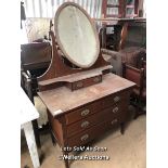 DRESSING TABLE WITH MIRROR AND SIX DRAWERS ON CASTORS, 42 X 18.5 X 68 INCHES / LOCATED AT VICTORIA