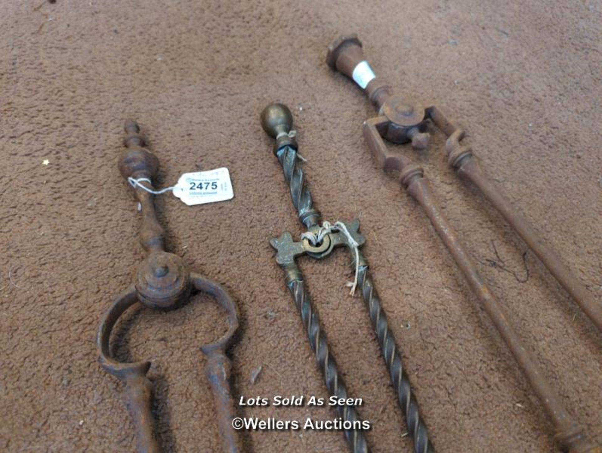 *THREE PAIRS OF FIRE TONGS AND A POKER / LOCATED AT VICTORIA ANTIQUES, WADEBRIDGE, PL27 7DD - Image 2 of 3