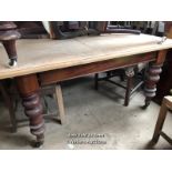 PARTLY REFURBISHED TABLE ON CASTORS, 55 X 43 X 30 INCHES / LOCATED AT VICTORIA ANTIQUES, WADEBRIDGE,