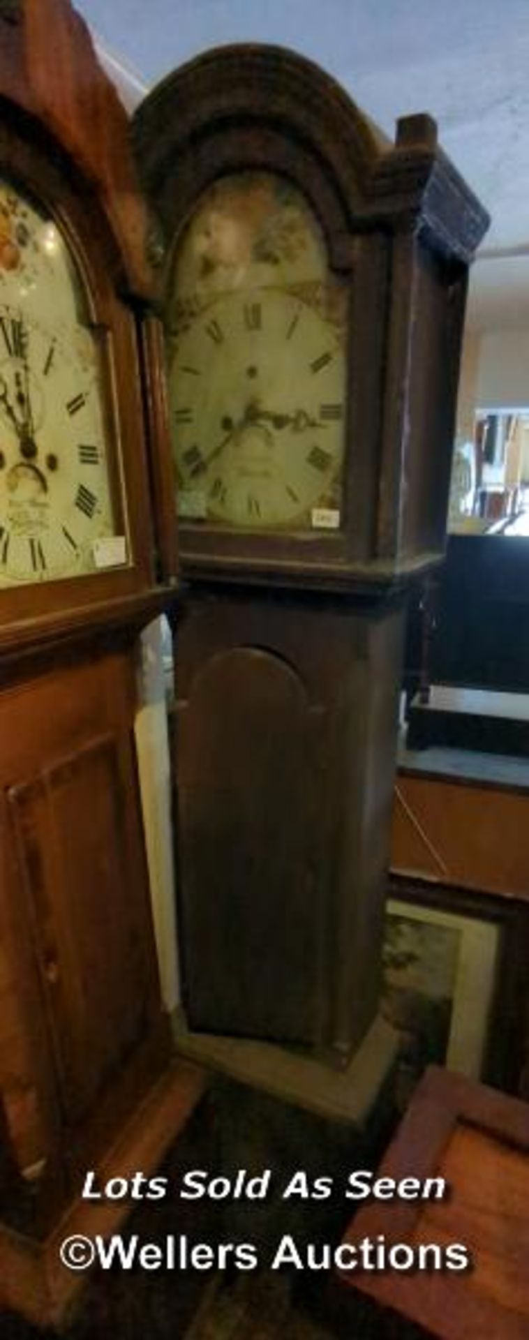 *PAINTED PINE 8 DAY LONGCASE CLOCK SIGNED R GARLAND, "PLYMOUTH, 204CM / LOCATED AT VICTORIA