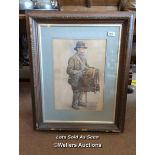 *WATERCOLOUR OF AN ORGAN GRINDER, 45 X 31CM / LOCATED AT VICTORIA ANTIQUES, WADEBRIDGE, PL27 7DD