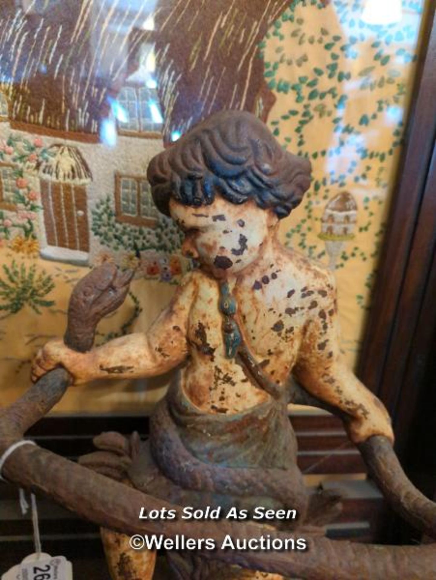 *CAST IRON FIGURAL STICK STAND OF A BOY GRAPPLING A SNAKE, 48CM / LOCATED AT VICTORIA ANTIQUES, - Image 2 of 3