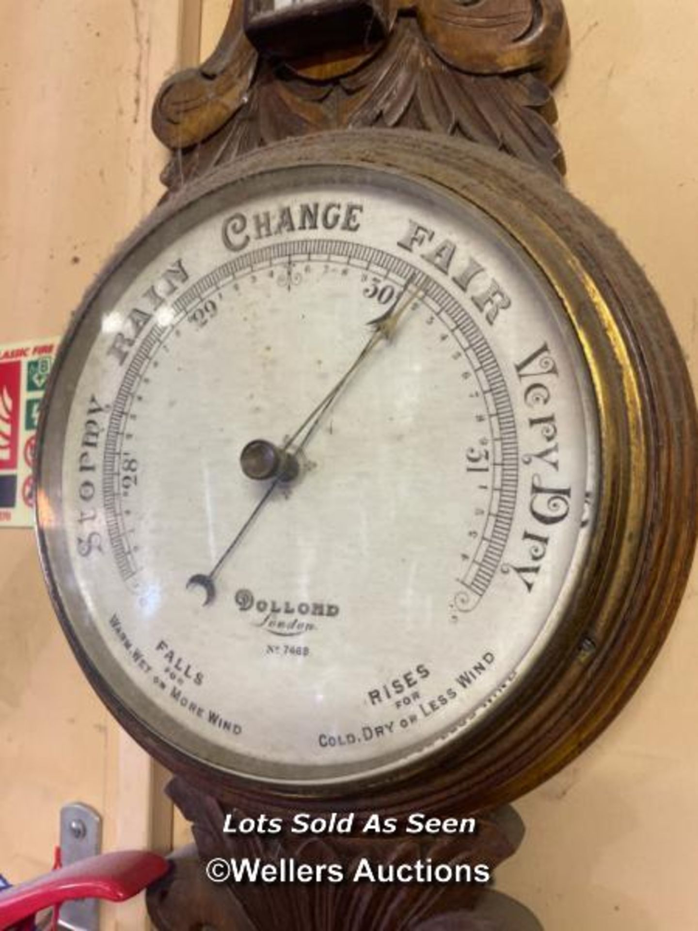 *DOLLAND, LONDON, ANEROID BAROMETER NO. 7469 / LOCATED AT VICTORIA ANTIQUES, WADEBRIDGE, PL27 7DD - Image 2 of 2