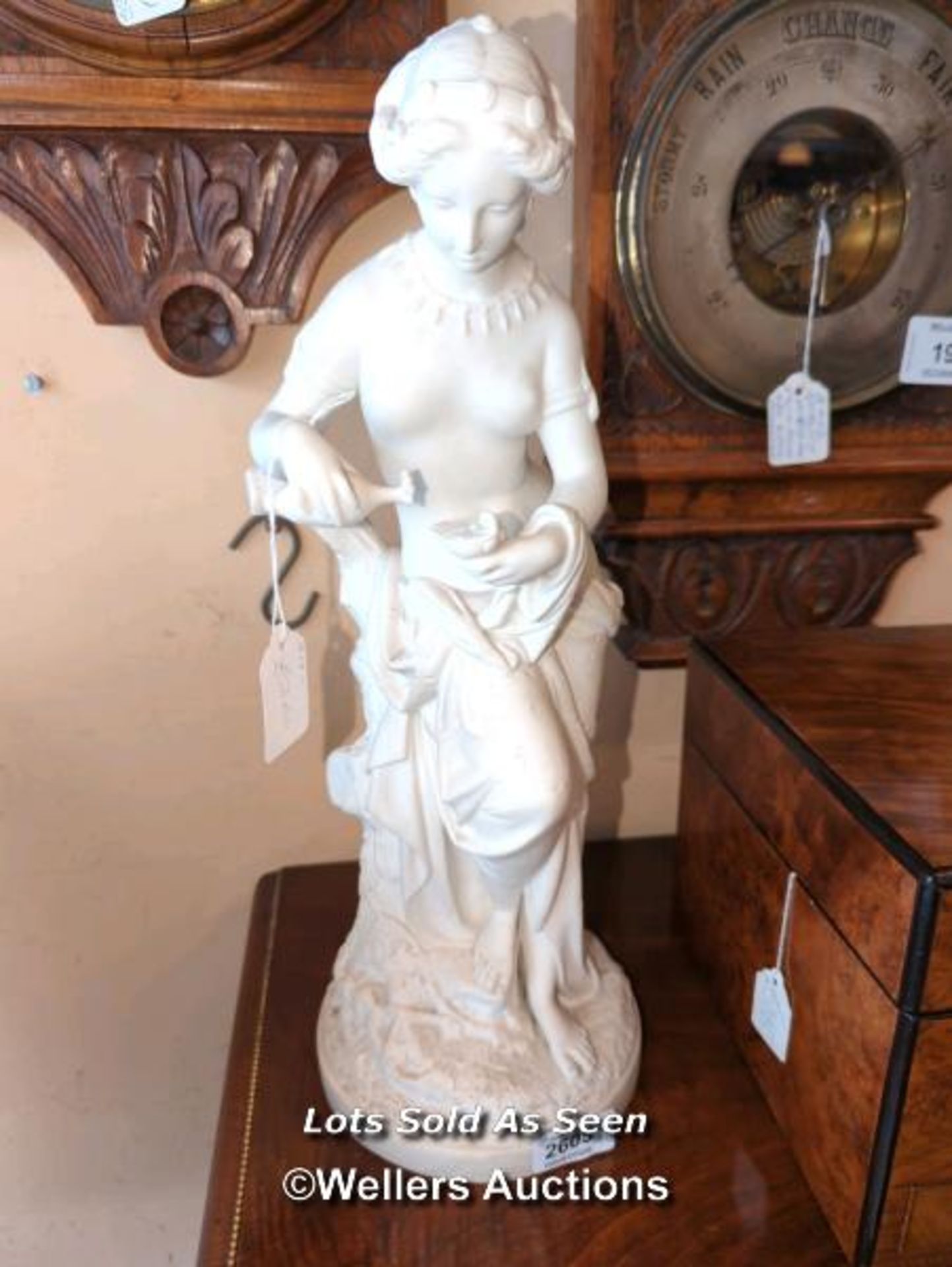 *PARIAN FIGURE OF A CLASSICAL GREEK WOMAN, 42CM / LOCATED AT VICTORIA ANTIQUES, WADEBRIDGE, PL27