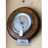 *ANEROID BAROMETER, THE FRAME PAINTED 'LOVELY DAY FOR A GUINESS' / LOCATED AT VICTORIA ANTIQUES,