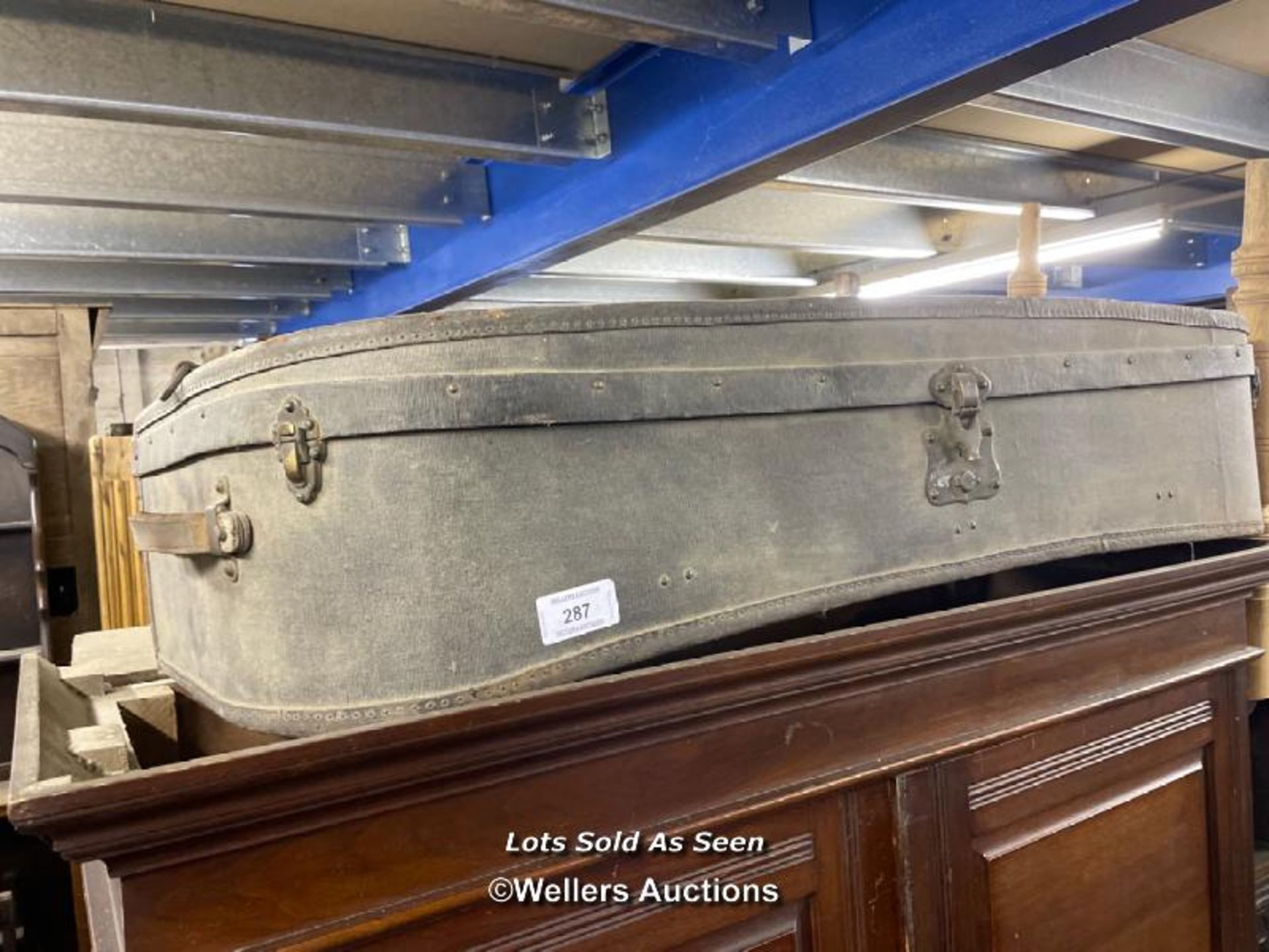 LARGE TRAVEL TRUNK FROM AN OLD JAGUAR, 49 X 20 X 10.5 INCHES / LOCATED AT VICTORIA ANTIQUES,