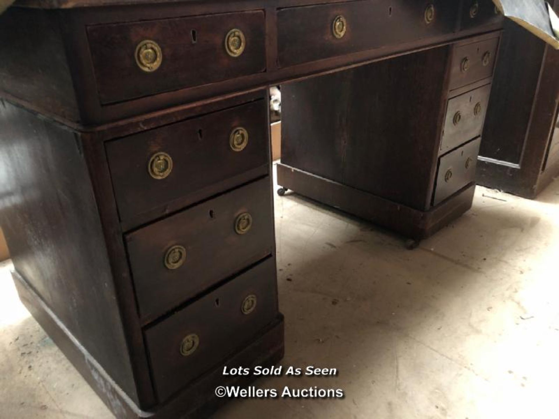 DESK WITH NINE DRAWERS, 46 X 23 X 28 INCHES / LOCATED AT VICTORIA ANTIQUES, WADEBRIDGE, PL27 7DD - Image 2 of 2