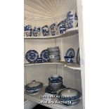 *LARGE QUANTITY OF BLUE AND WHITE CHINA INCLUDING BOOTHS REAL OLD WILLOW, COALPORT AND OTHERS /