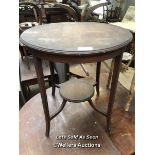 CIRCULAR INLAID SIDE TABLE, 27 DIAMETER X 29 INCHES HIGH / LOCATED AT VICTORIA ANTIQUES, WADEBRIDGE,