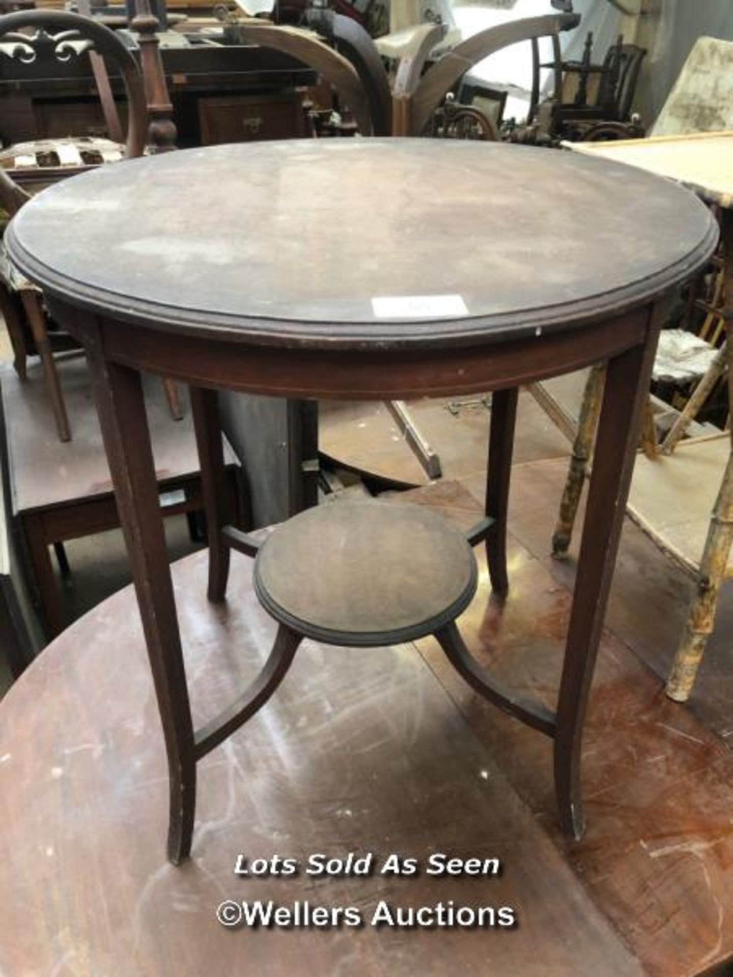 CIRCULAR INLAID SIDE TABLE, 27 DIAMETER X 29 INCHES HIGH / LOCATED AT VICTORIA ANTIQUES, WADEBRIDGE,