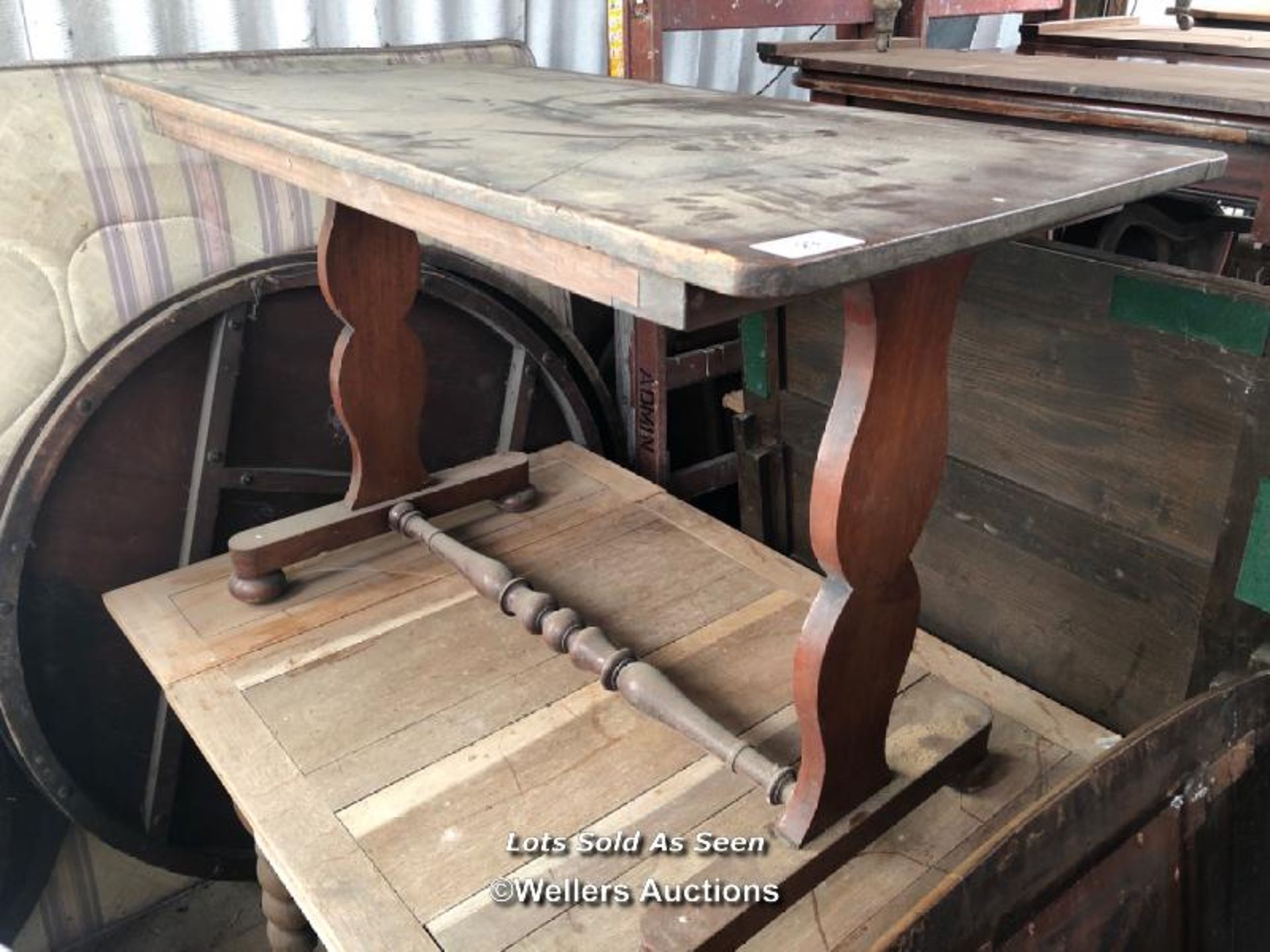 SMALL DINING TABLE ON BALL FEET, 46 X 24 X 30 INCHES / LOCATED AT VICTORIA ANTIQUES, WADEBRIDGE,