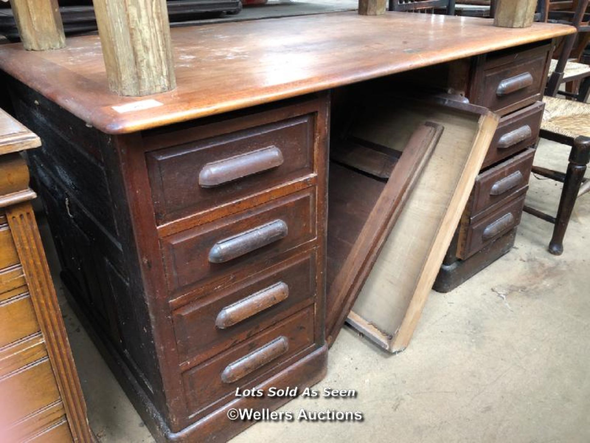 BOTTOM SECTION OF A ROLL TOP DESK WITH NINE DRAWERS (A/F), 55 X 32 X 30 INCHES / LOCATED AT VICTORIA