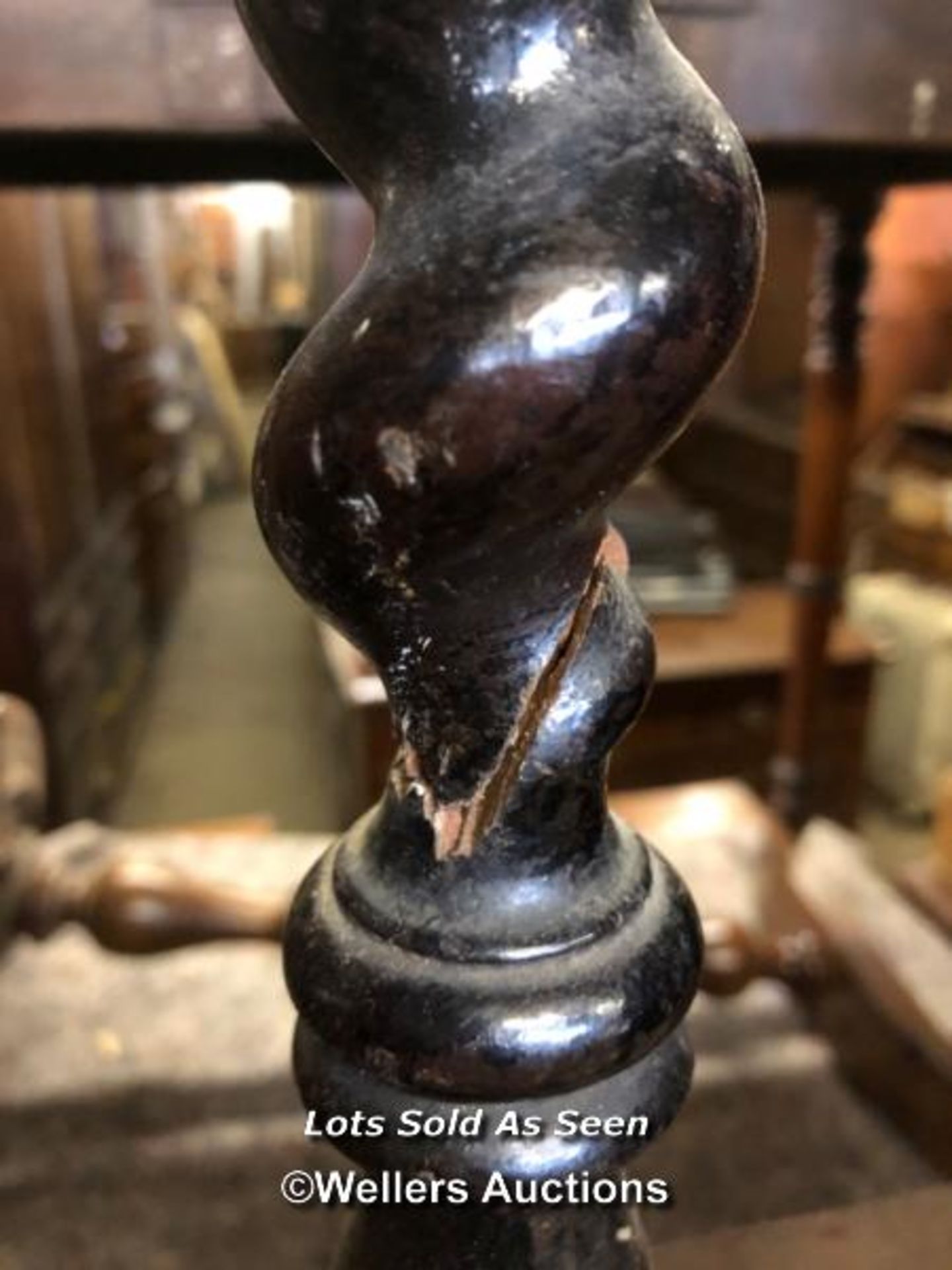WALKING STICK STAND WITH THREE BARLEY TWIST LEGS, 29 INCHES HIGH / LOCATED AT VICTORIA ANTIQUES, - Image 2 of 2