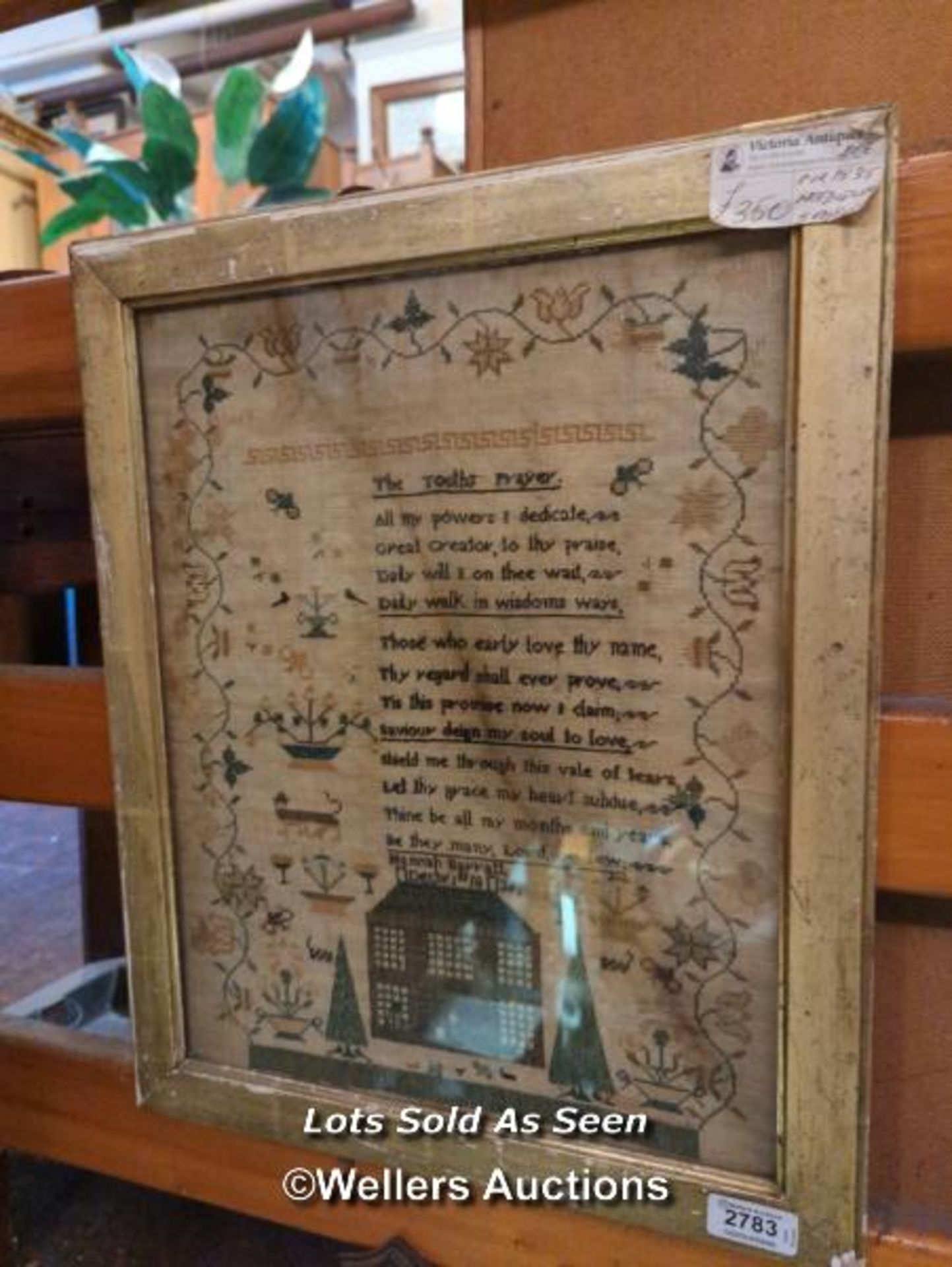 *FRAMED NEEDLEWORK SAMPLER C1835 BY HANNAH BARRETT, 31.5 X 40.5CM / LOCATED AT VICTORIA ANTIQUES,